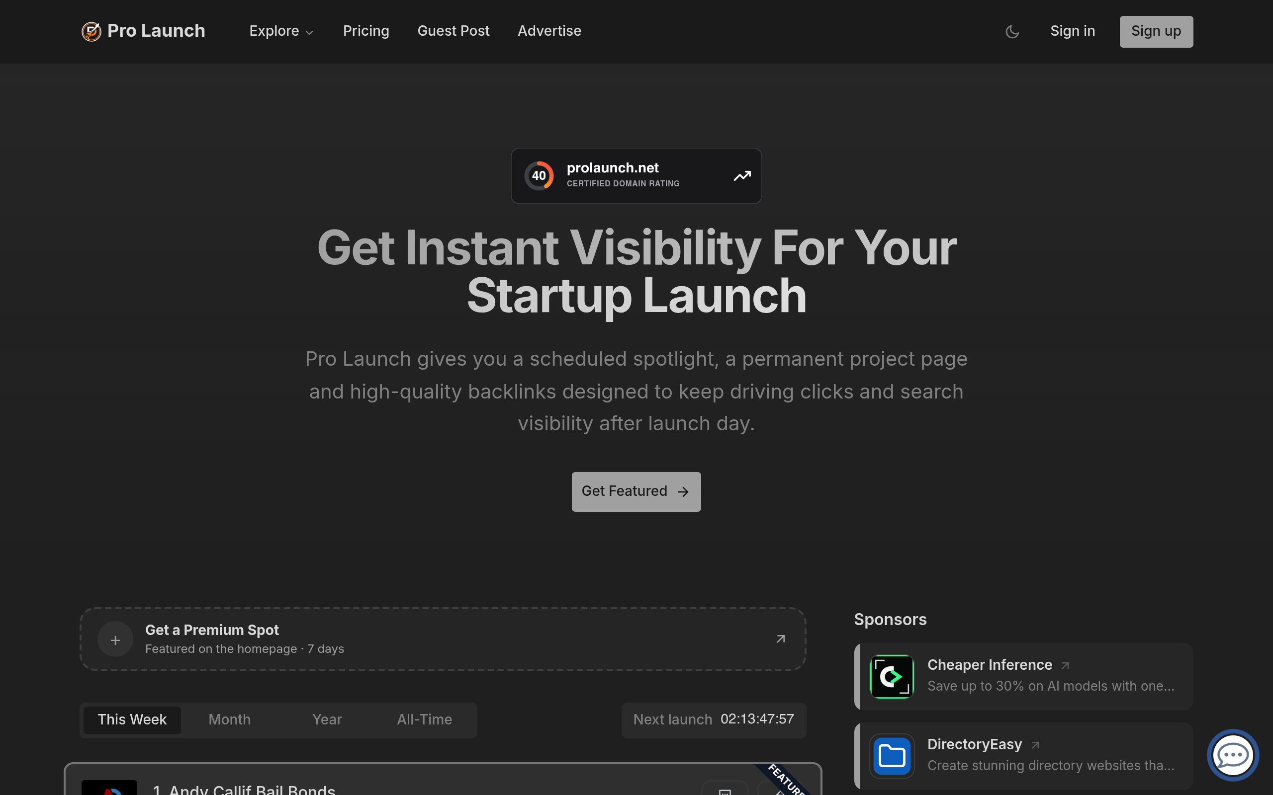 Pro Launch screenshot