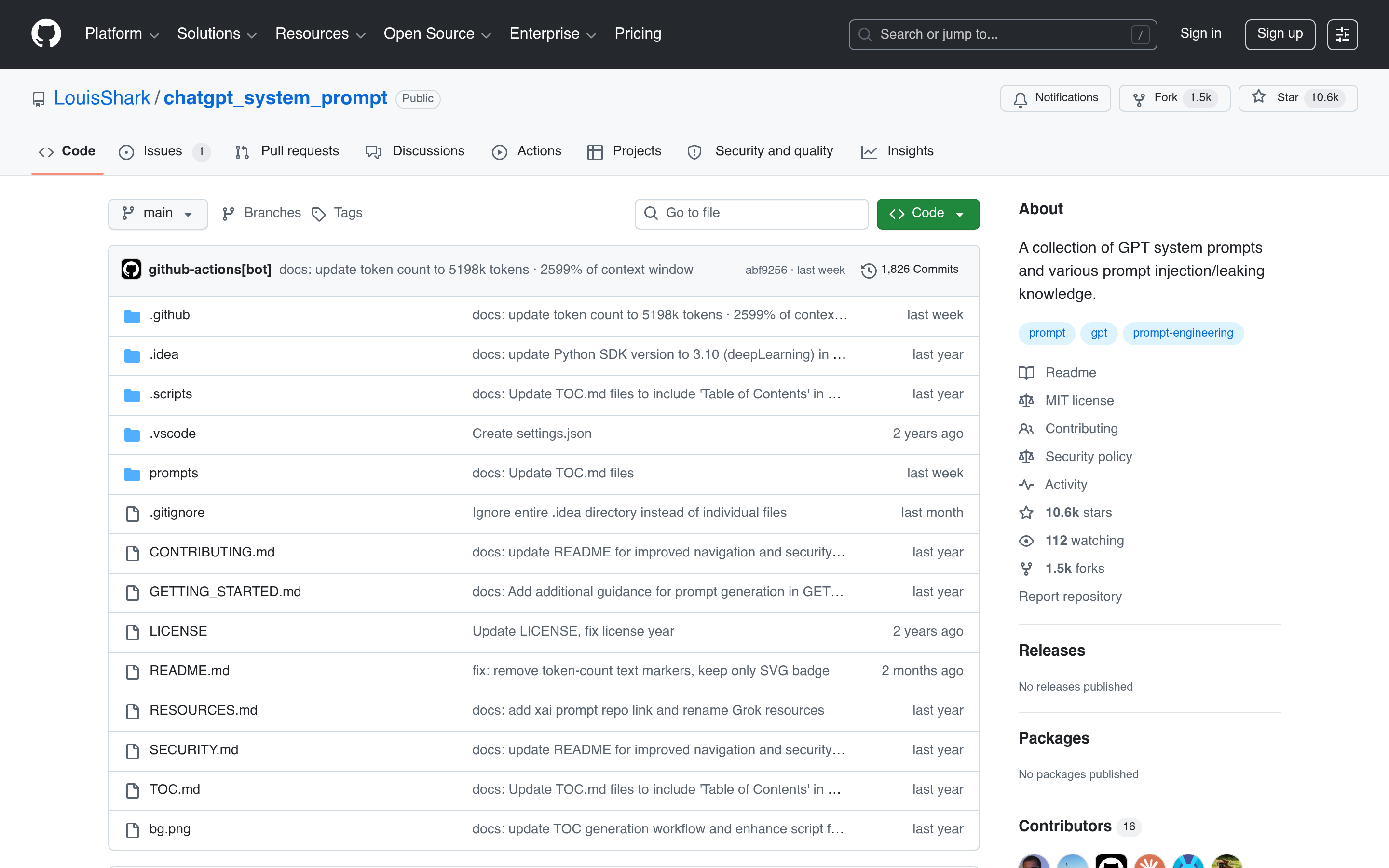 GitHub - LouisShark/chatgpt_system_prompt: A collection of GPT system prompts and various prompt injection/leaking knowledge. · GitHub 介面截圖