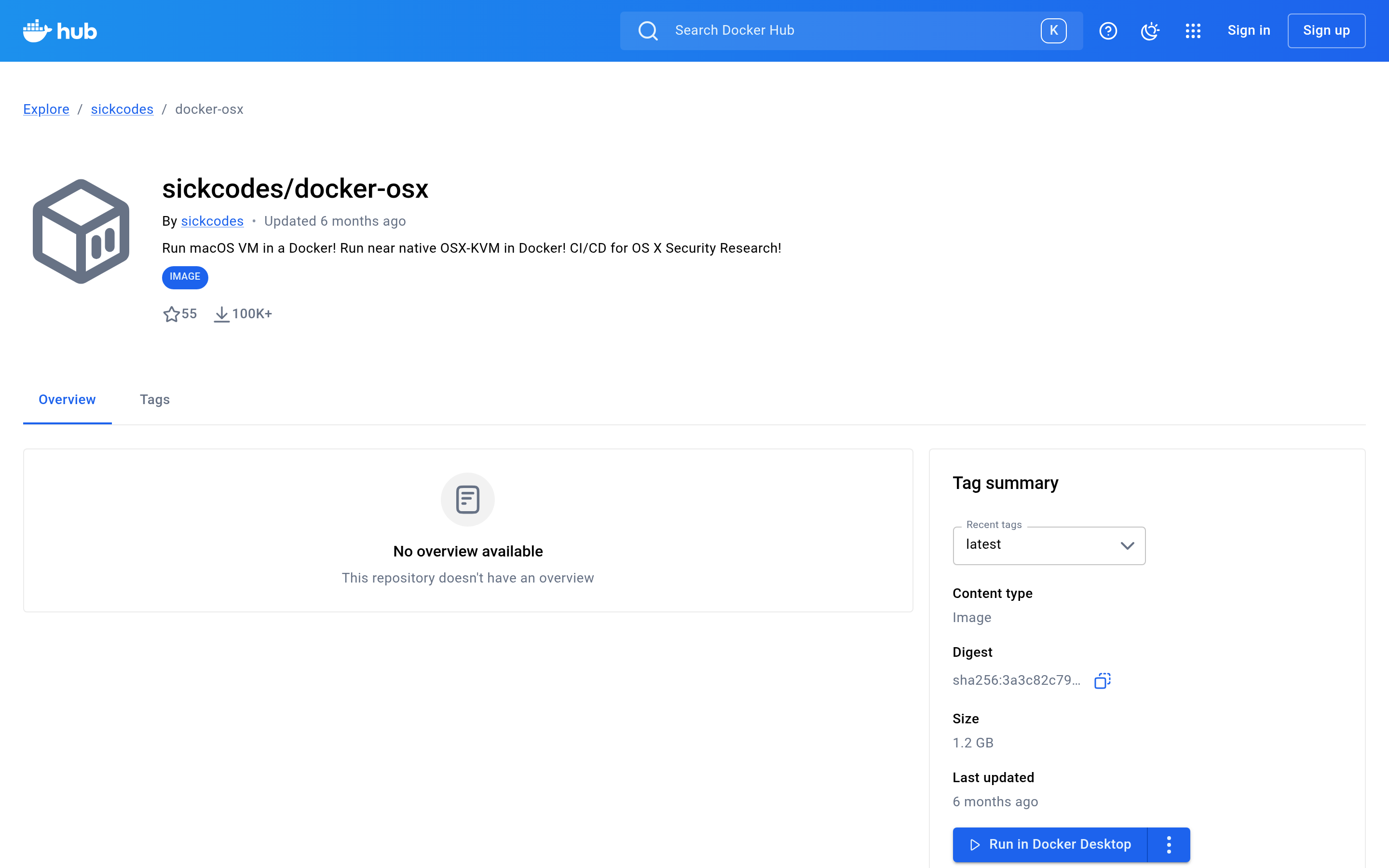 sickcodes/docker-osx - Docker Image 介面截圖