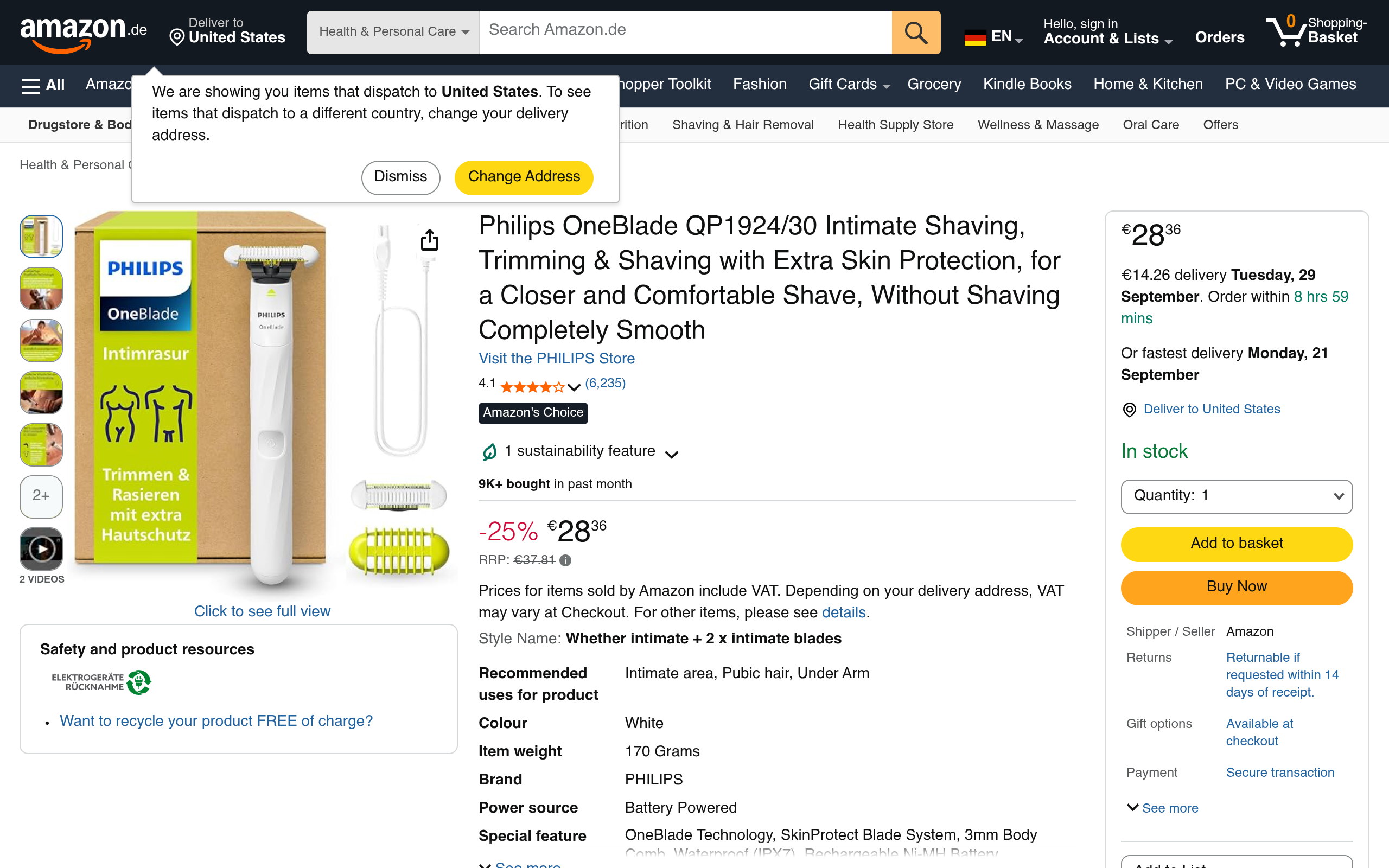 Philips OneBlade QP1924/30 – Trimmer für den Intimbereich