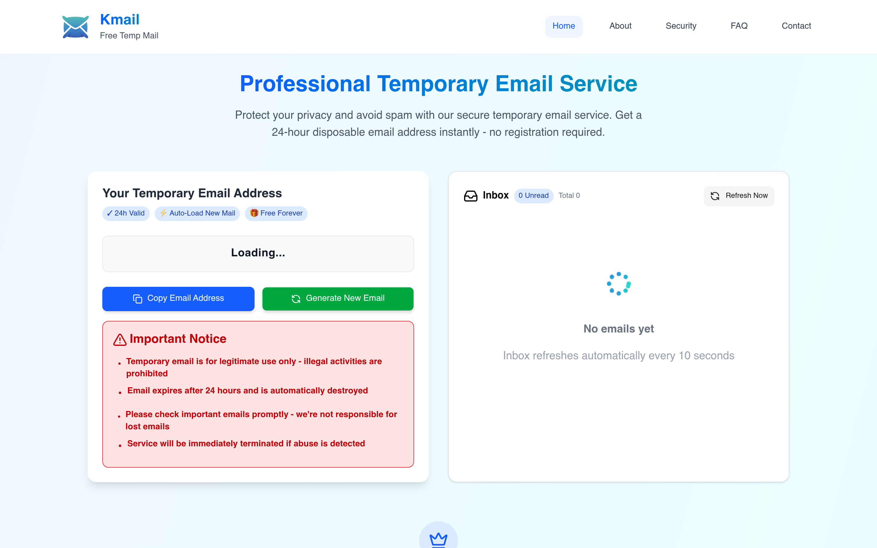 Kmail - Secure Private Temporary Email 介面截圖