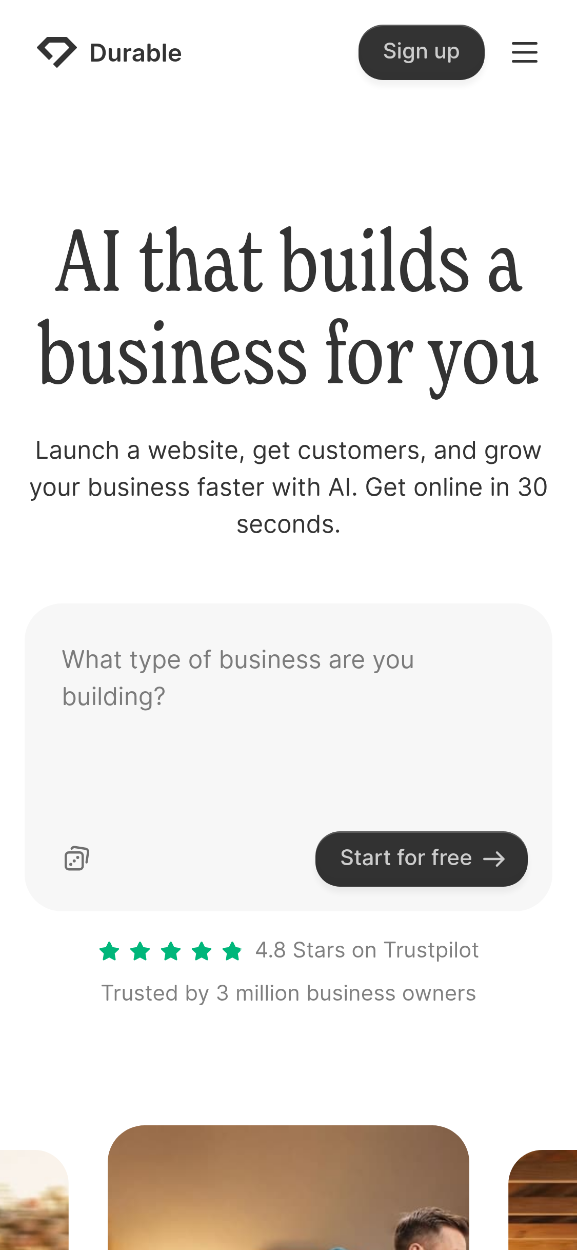 Mobile screenshot of durable.com