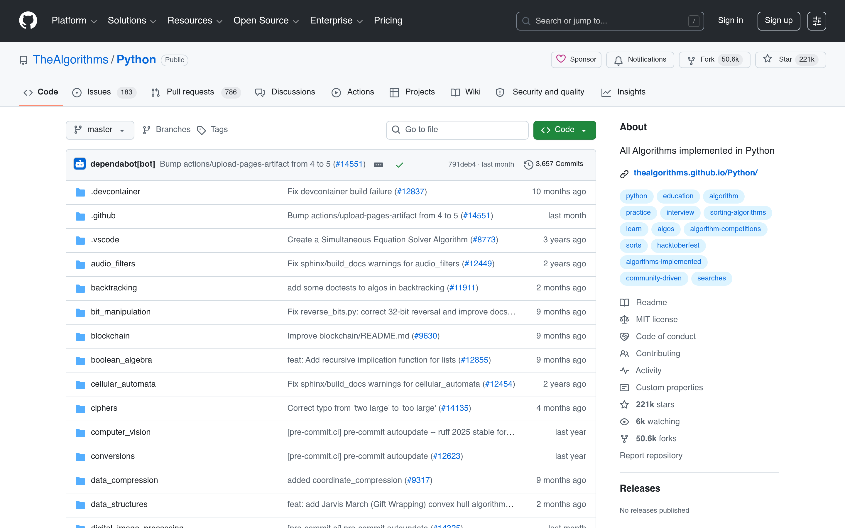GitHub - TheAlgorithms/Python: All Algorithms implemented in Python · GitHub 介面截圖