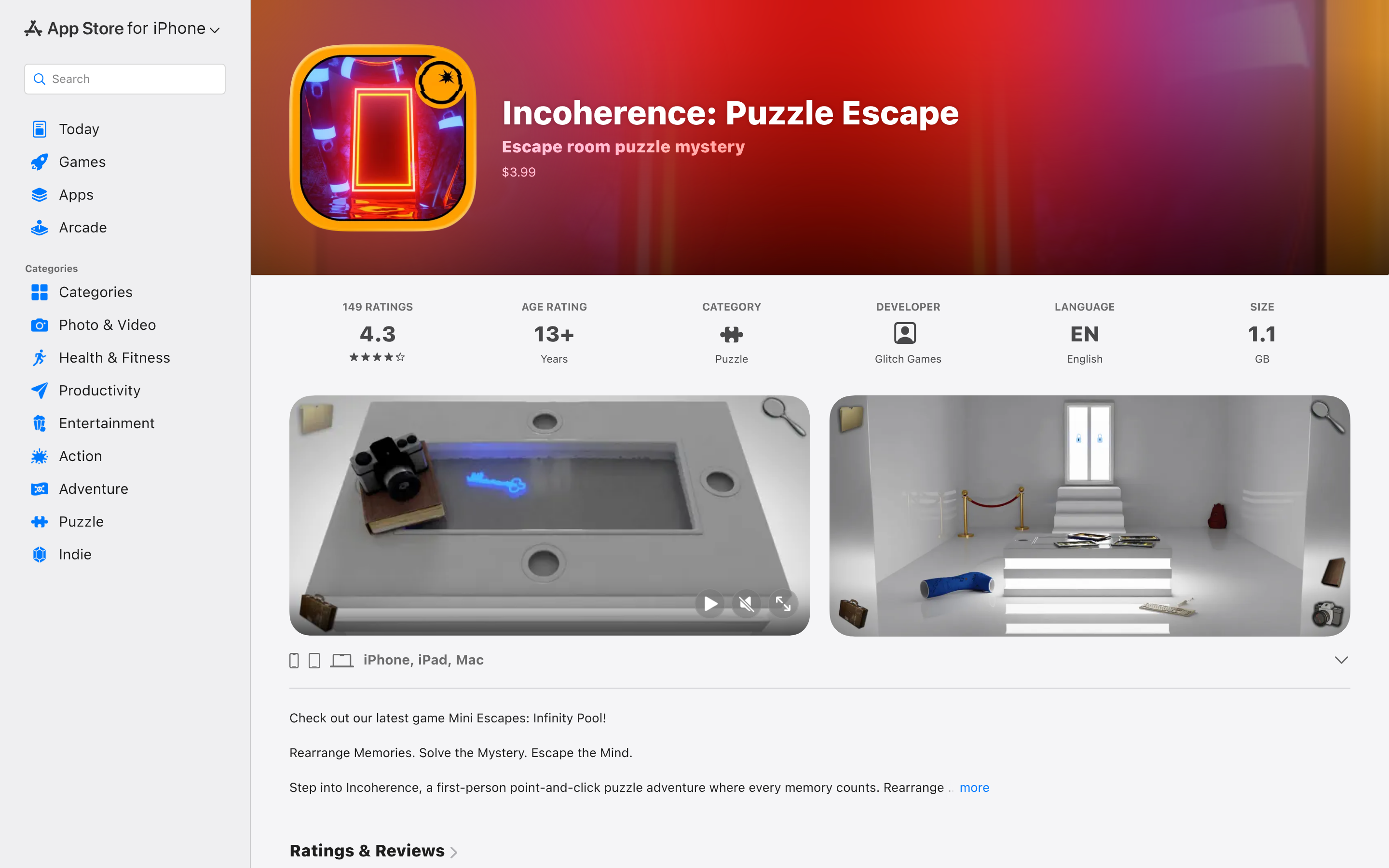 Incoherence: Puzzle Escape App - App Store 介面截圖