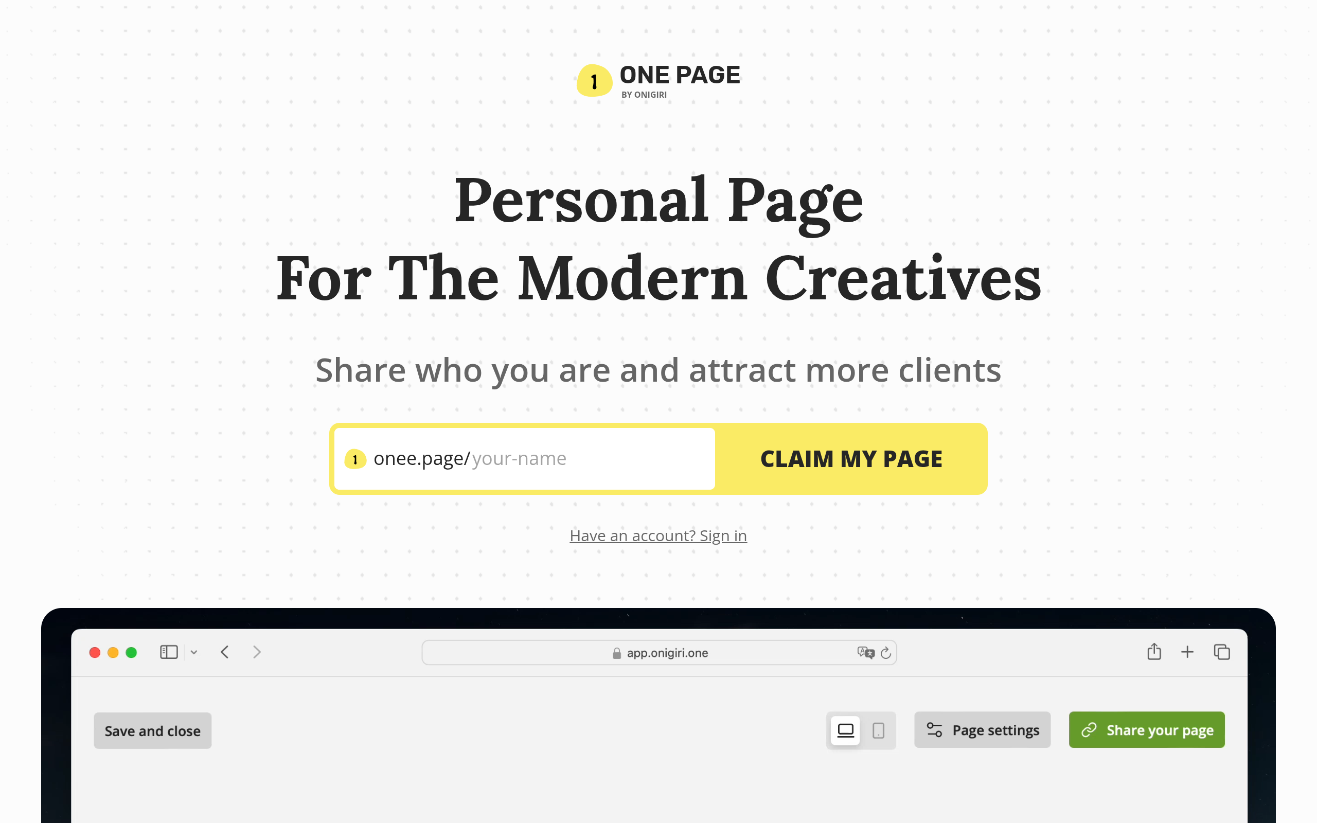 One Page screenshot, image 1