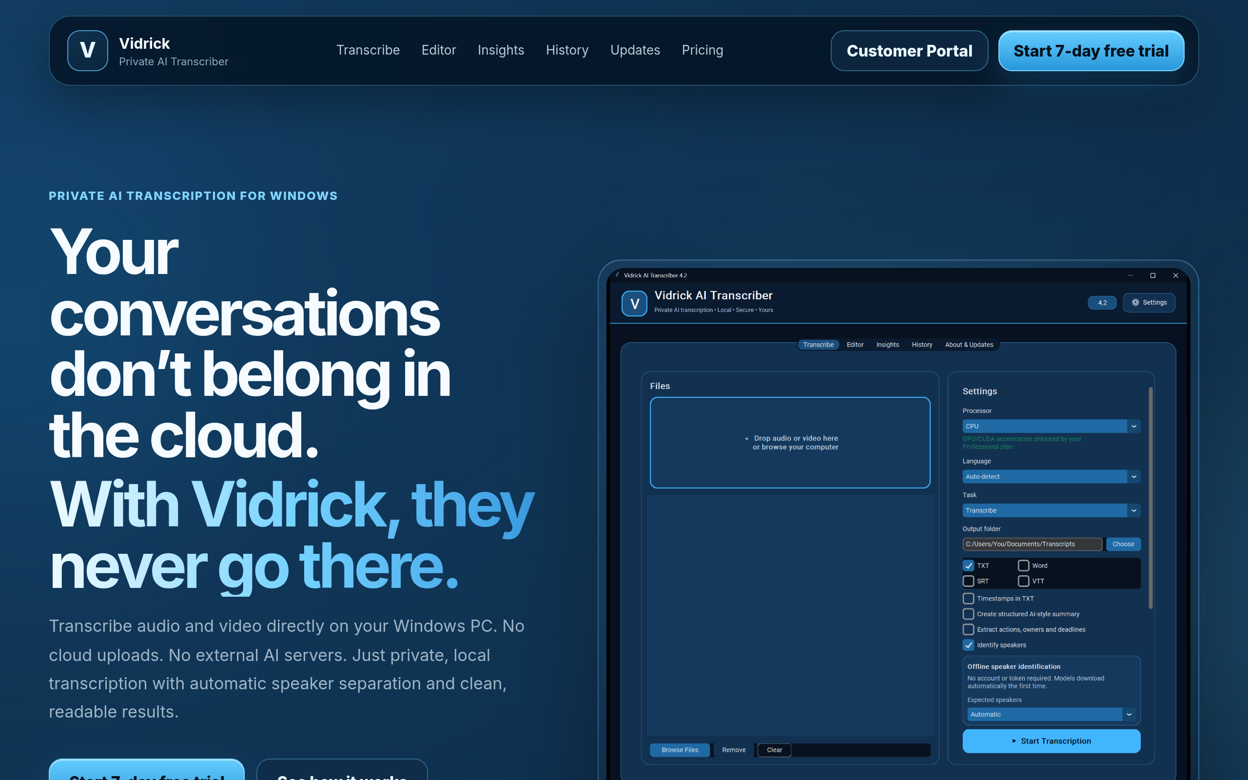 Vidrick AI Transcriber screenshot, image 1