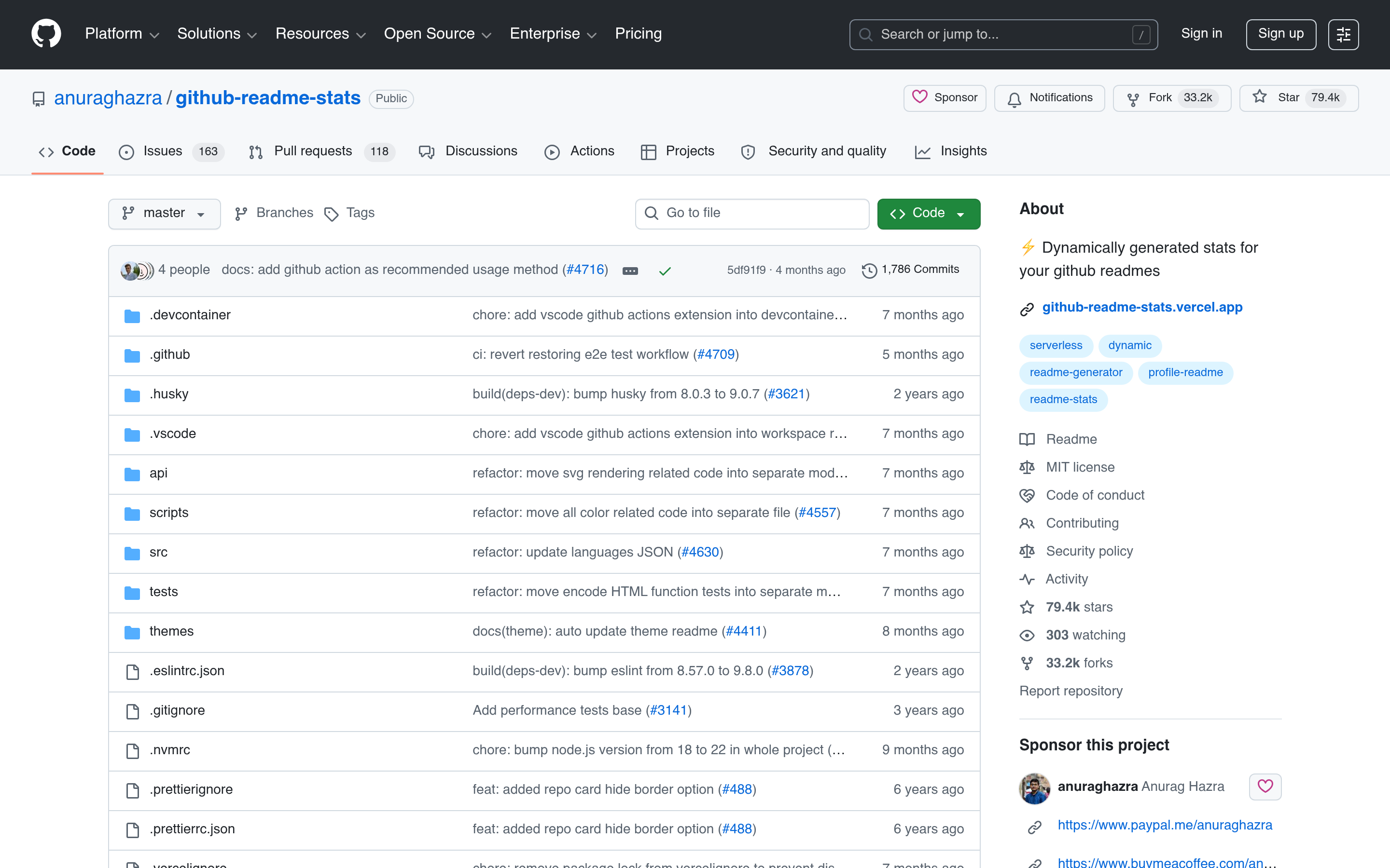 GitHub - anuraghazra/github-readme-stats: :zap: Dynamically generated stats for your github readmes · GitHub 介面截圖