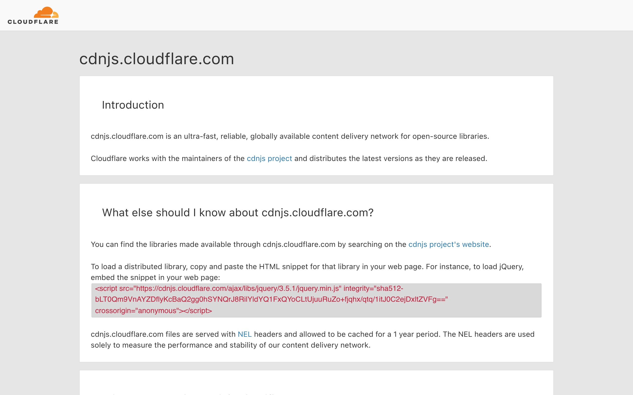 Screenshot of cdnjs.cloudflare.com