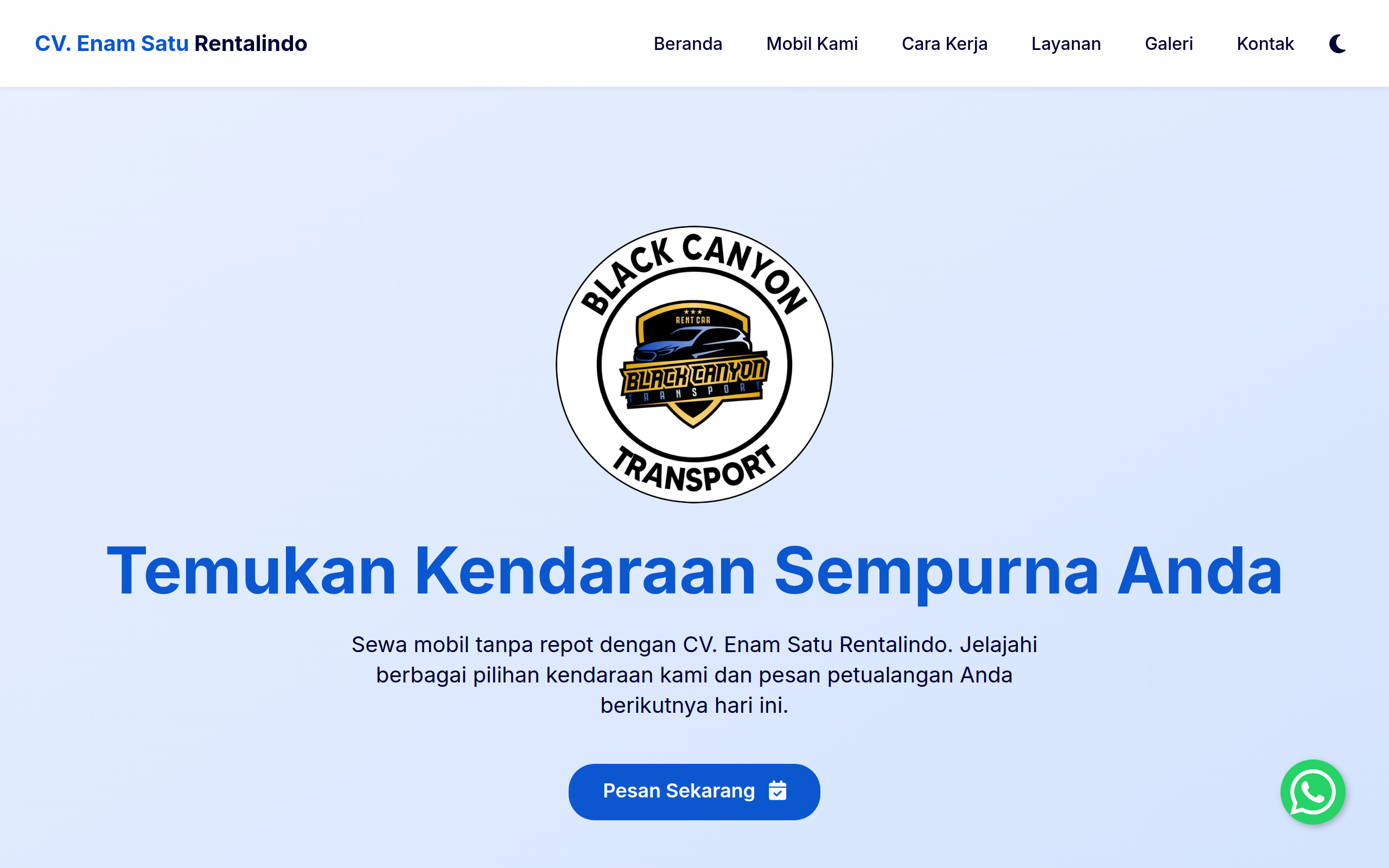 Screenshot of rental mobil palu