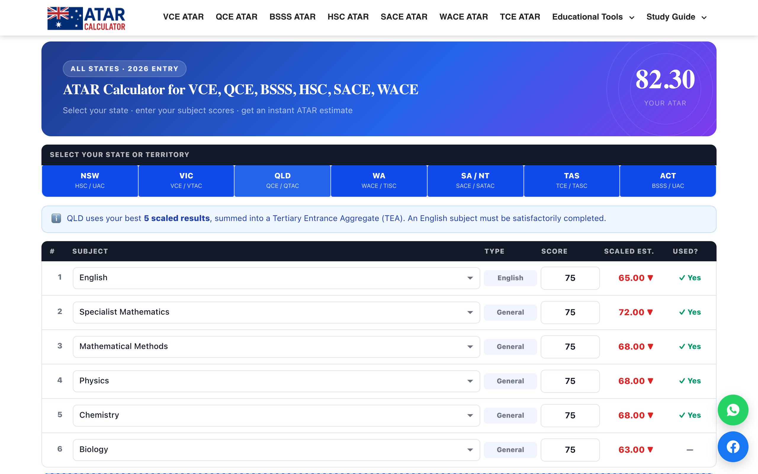 ATAR Calculator screenshot – image 1