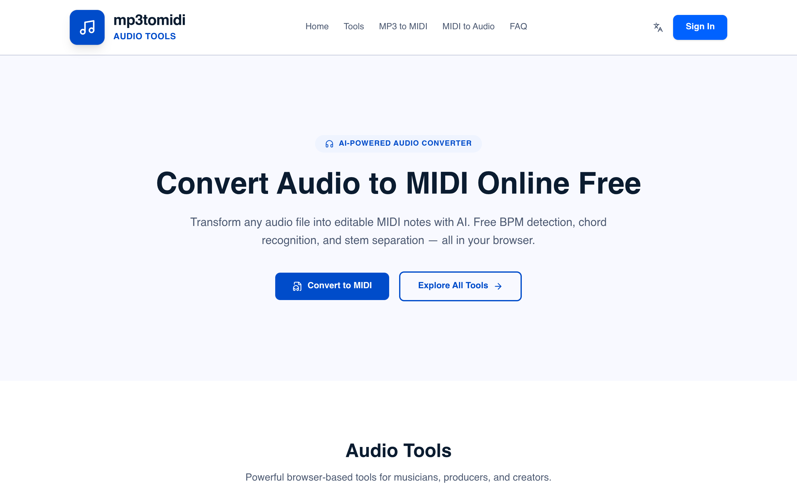 Screenshot of mp3tomidi.art