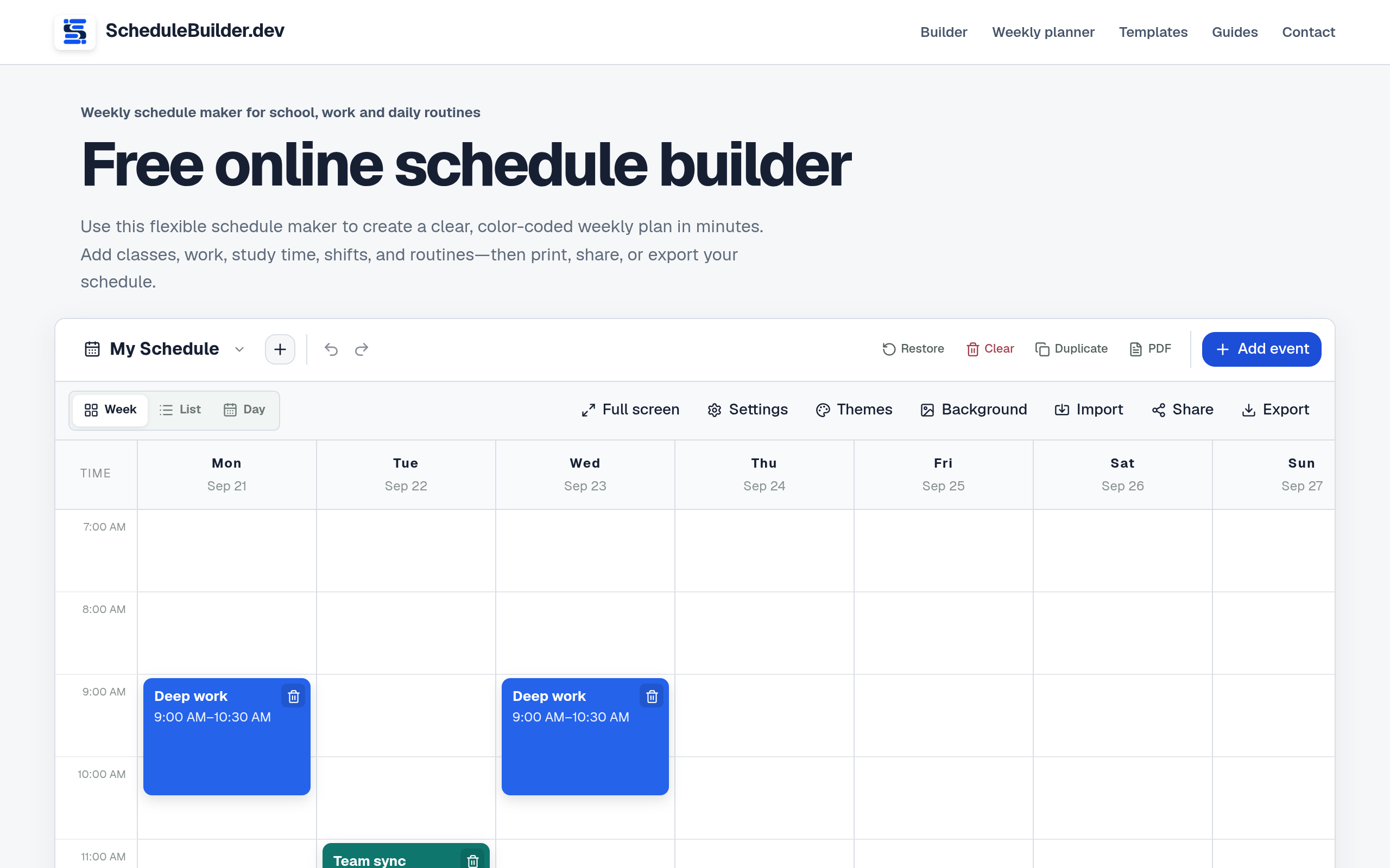 Free Schedule Builder & Schedule Maker screenshot, image 1