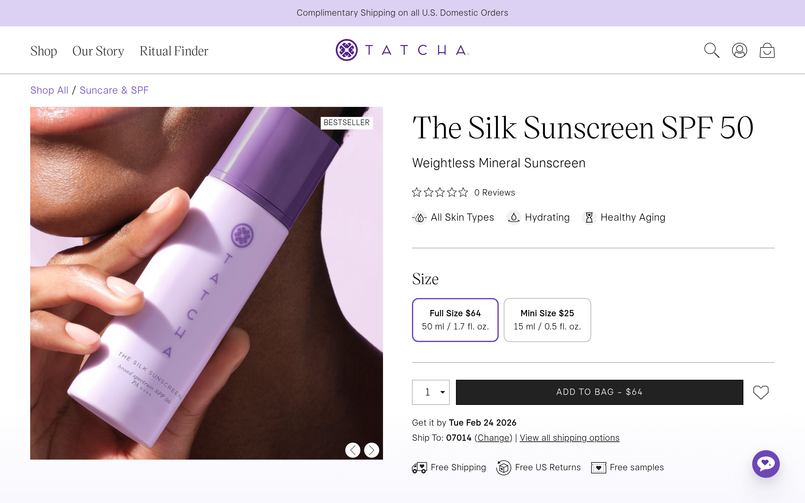 Tatcha The Silk Sunscreen Mineral Broad Spectrum SPF 50 PA++++ Screenshot