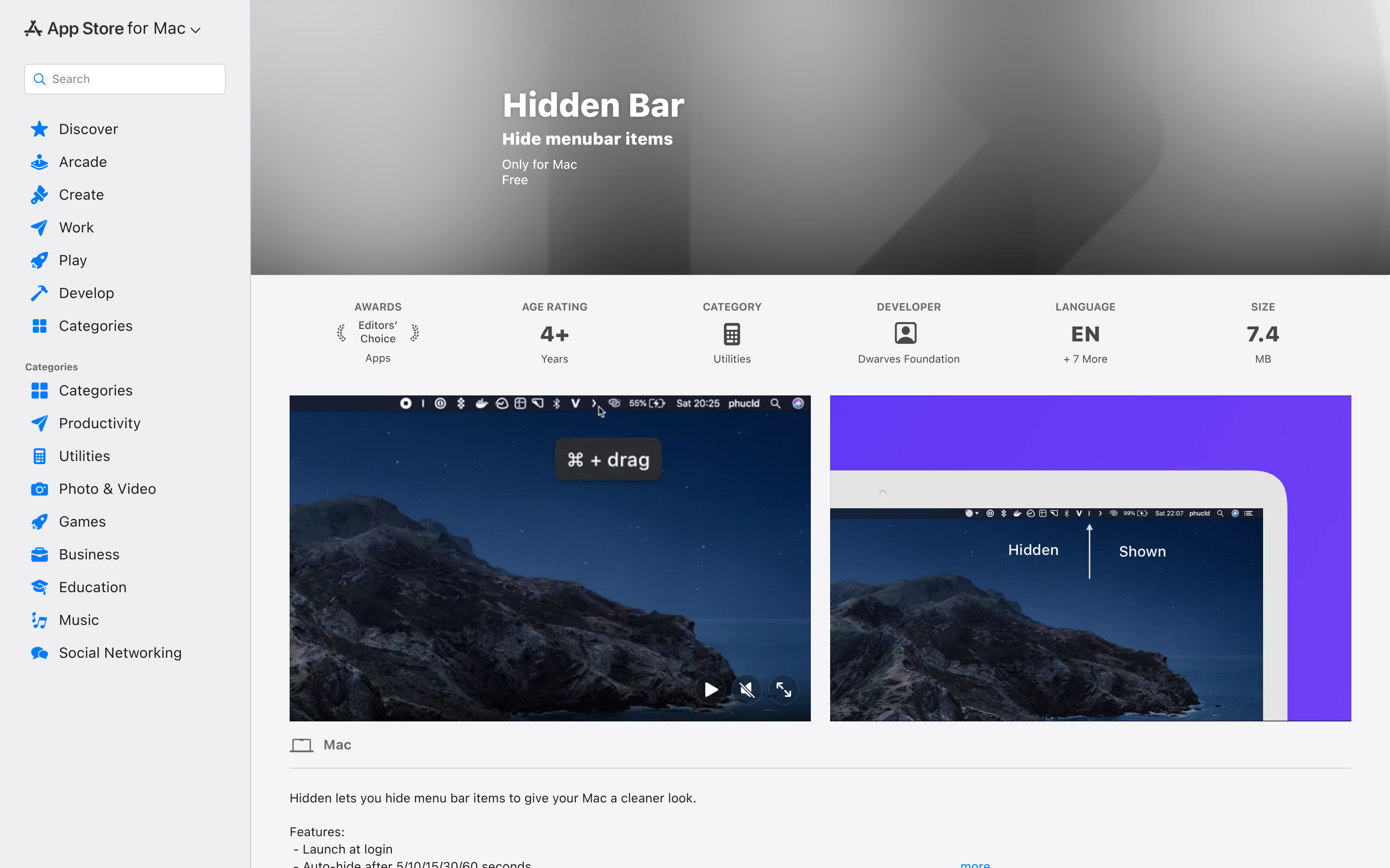 Hidden Bar App - App Store 介面截圖