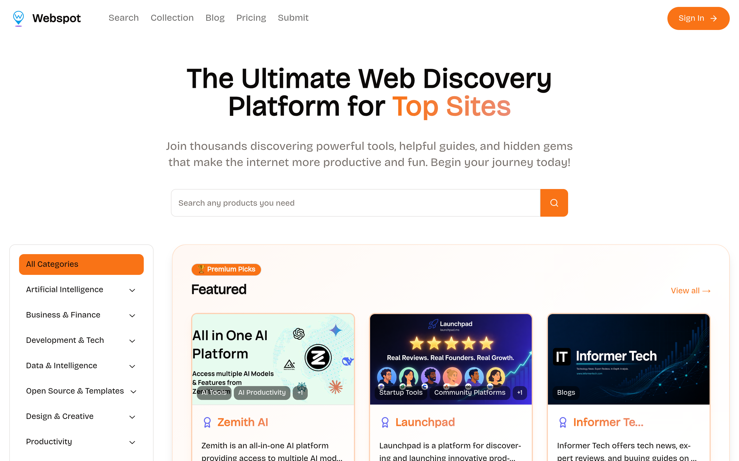 Discover, Compare & Launch Top Websites screenshot