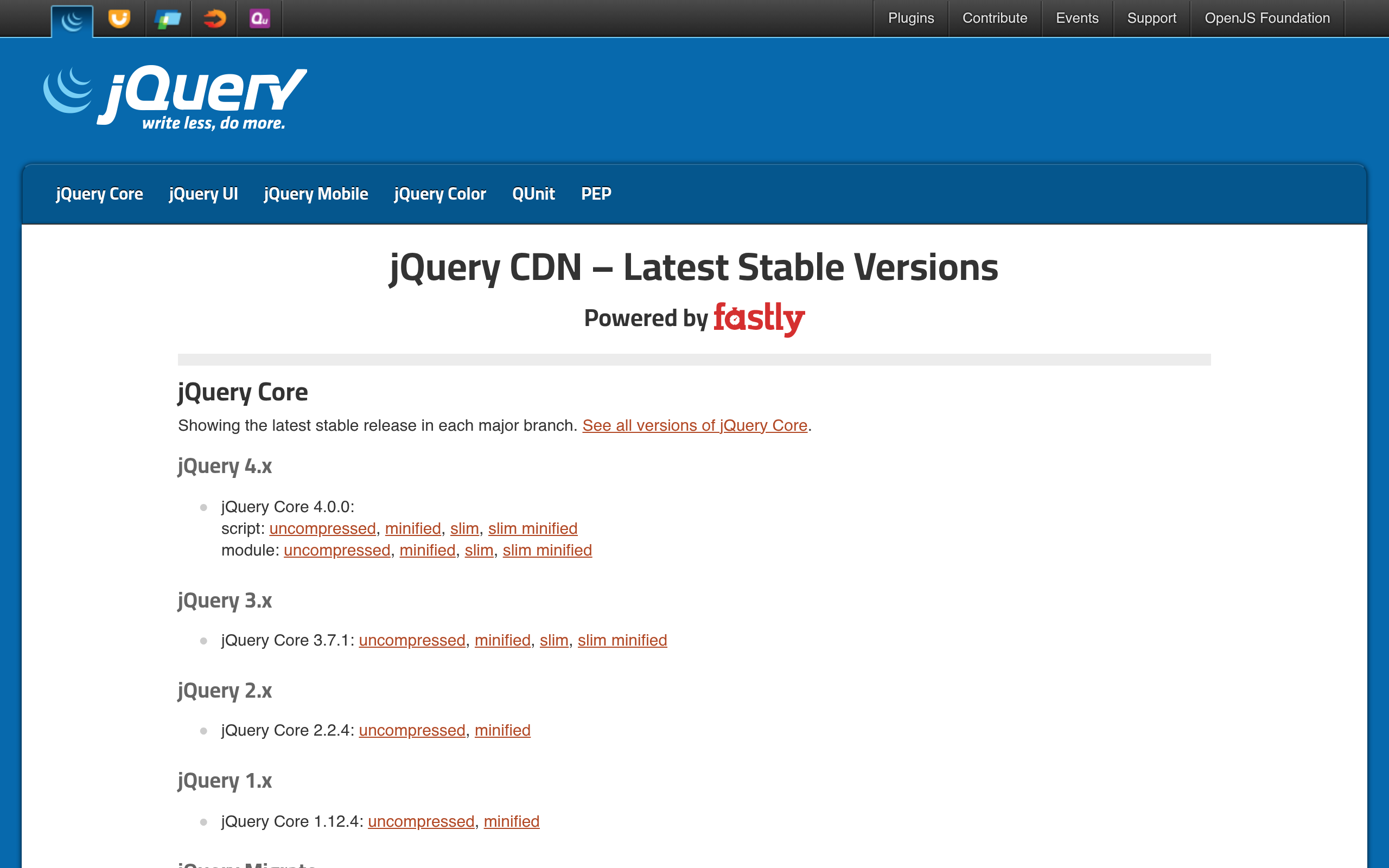 Screenshot of code.jquery.com