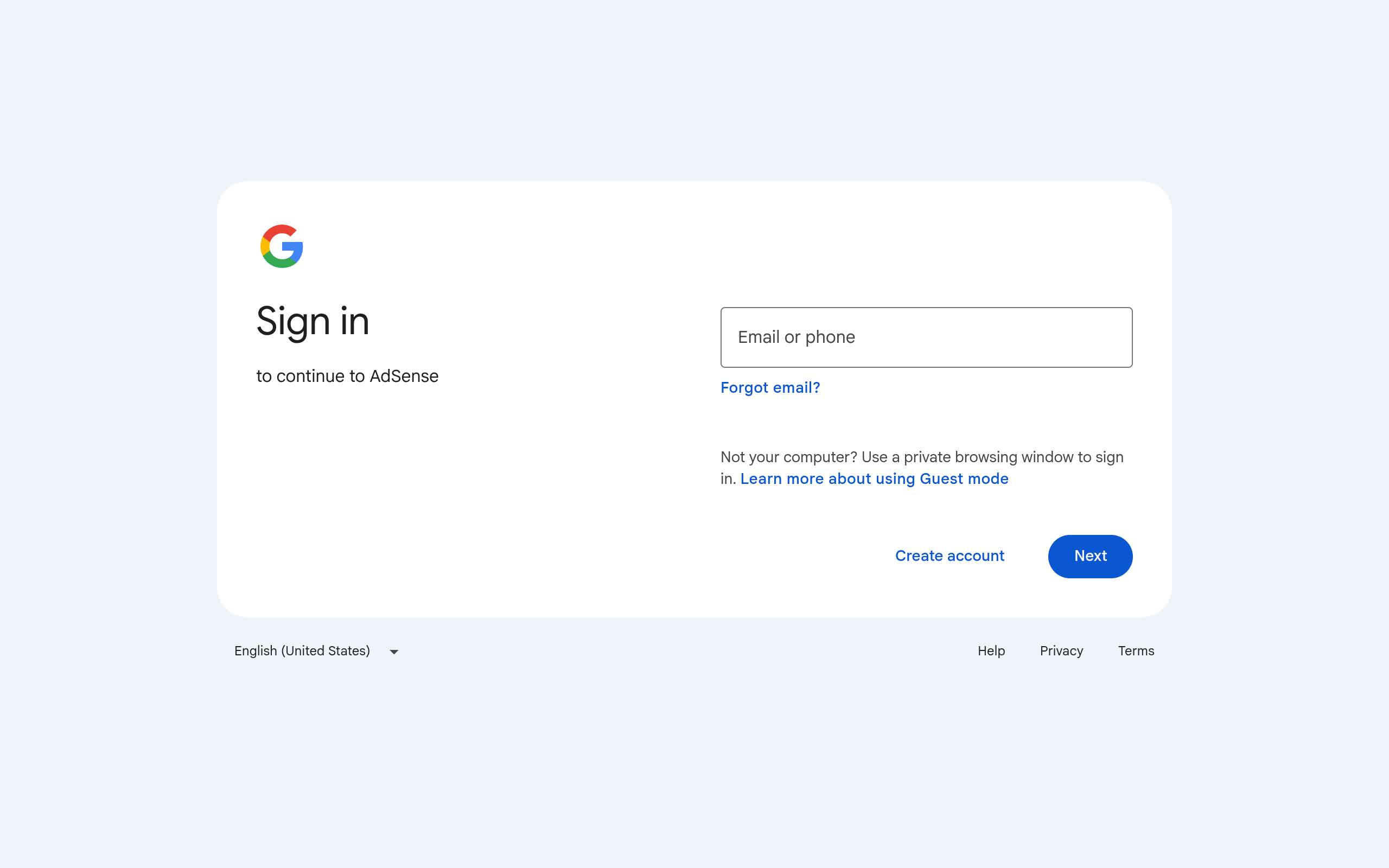 Screenshot of adsense.com