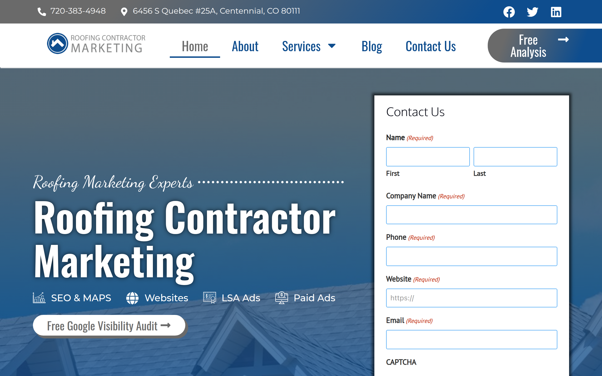 Roofing Contractor Marketing Screenshot