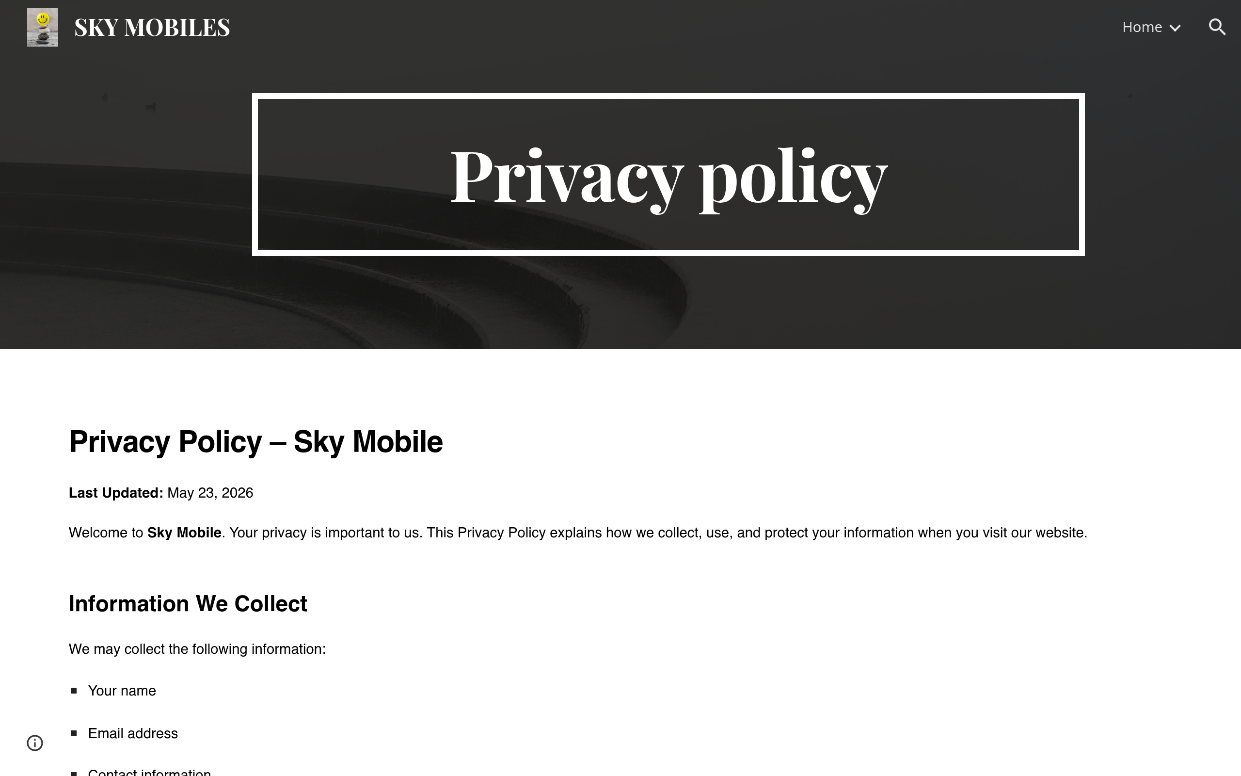 Screenshot of sites.google.com/view/skymobiles3/home/privacy-policy