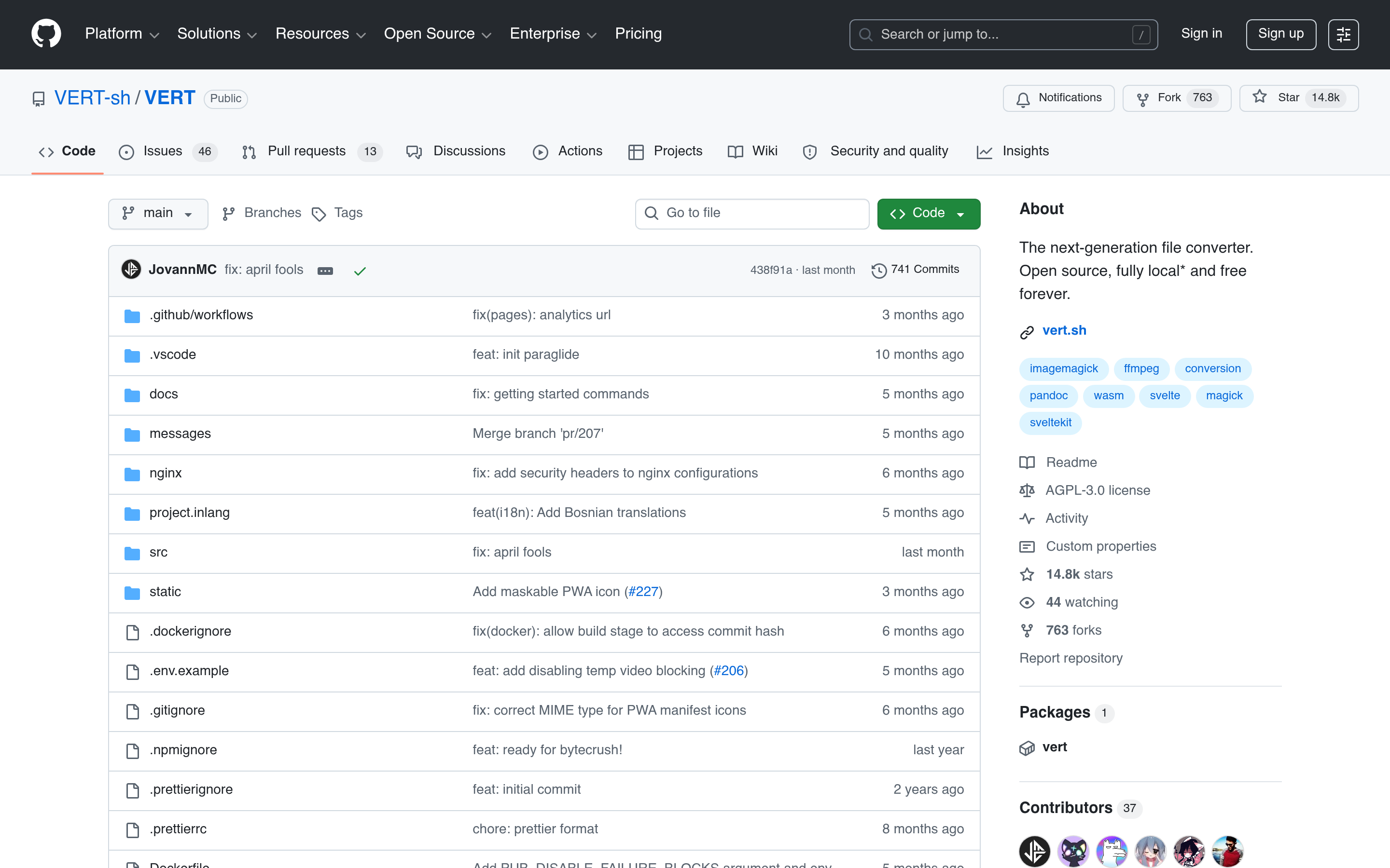 GitHub - VERT-sh/VERT: The next-generation file converter. Open source, fully local* and free forever. · GitHub 介面截圖