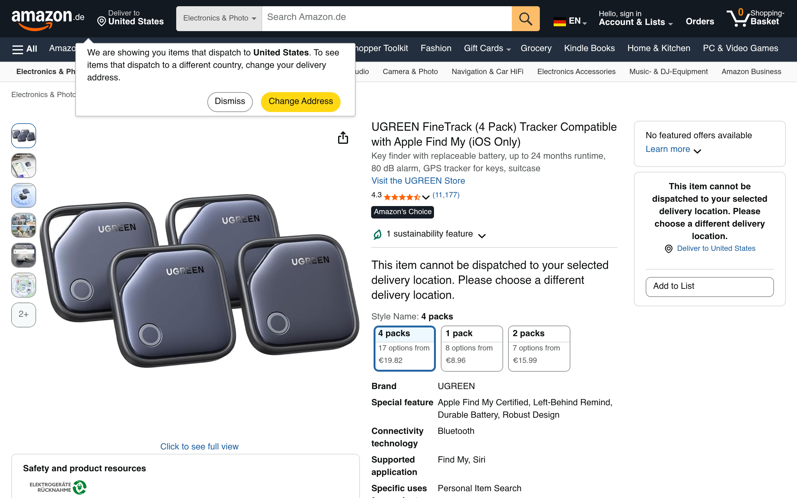 UGREEN FineTrack – Tracker für Apple „Wo ist?“, 4er-Pack