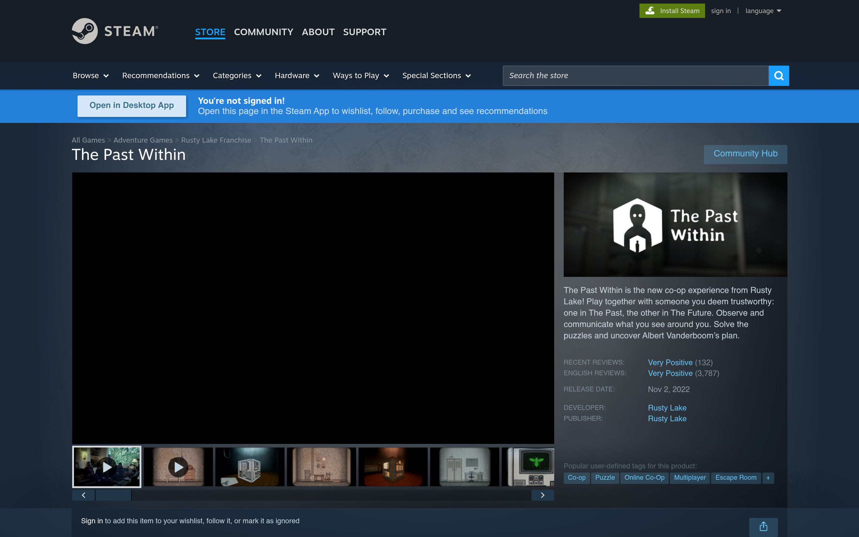 Steam 上的 The Past Within 介面截圖