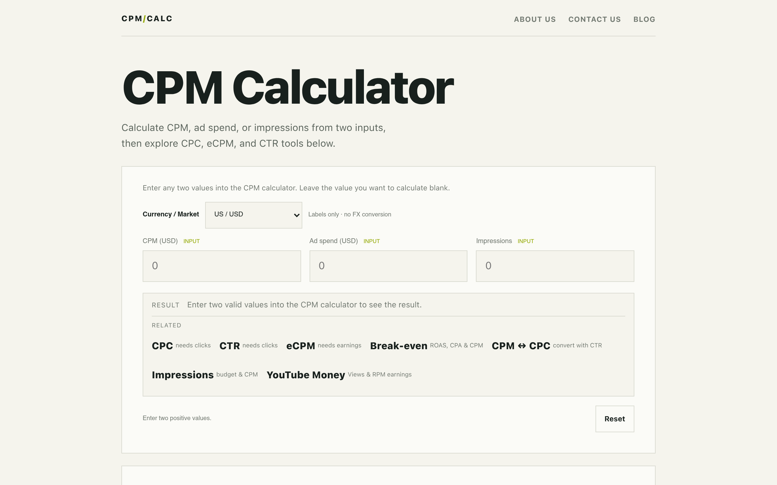 CPM Calculator screenshot, image 1