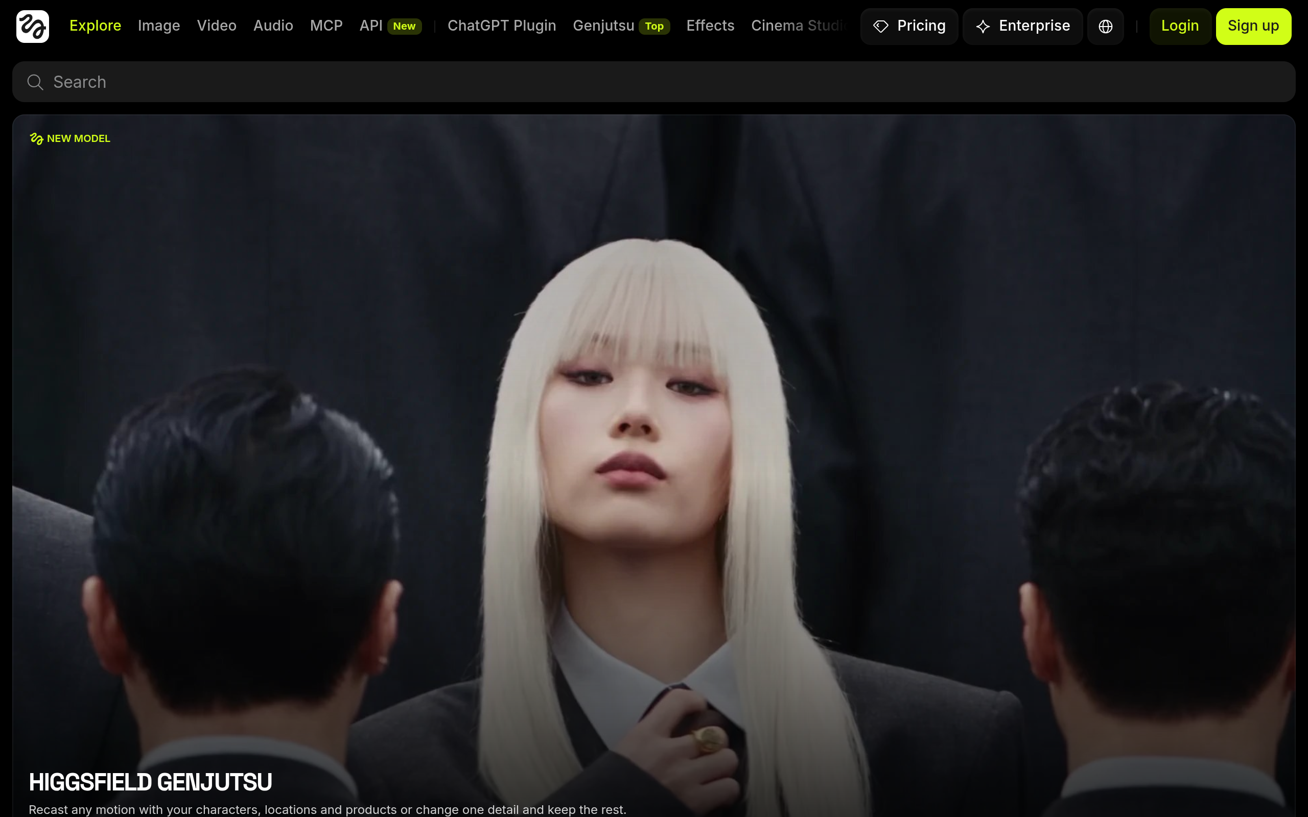 Higgsfield official homepage preview