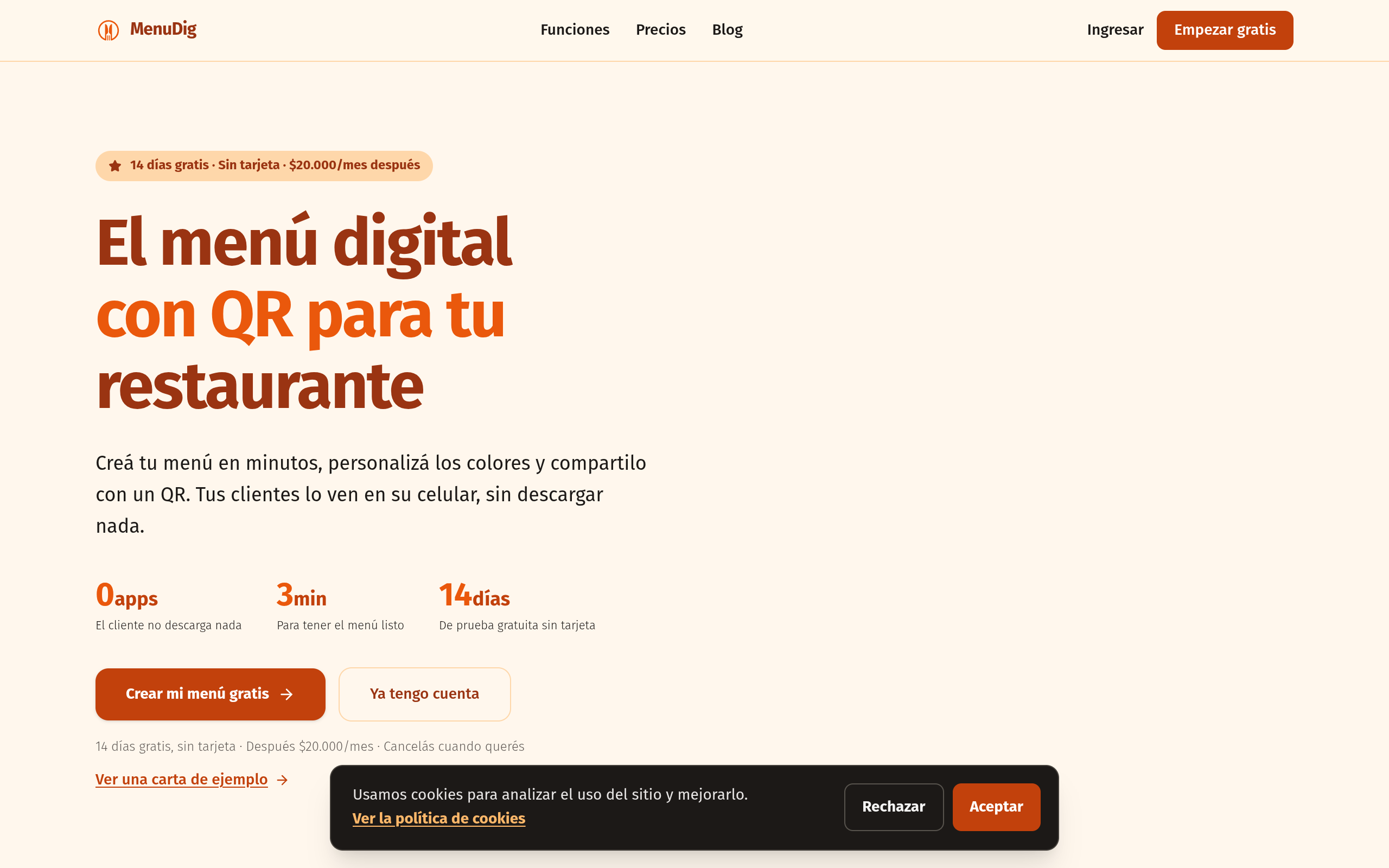 Captura del proyecto MenuDig desarrollado por Driva Dev