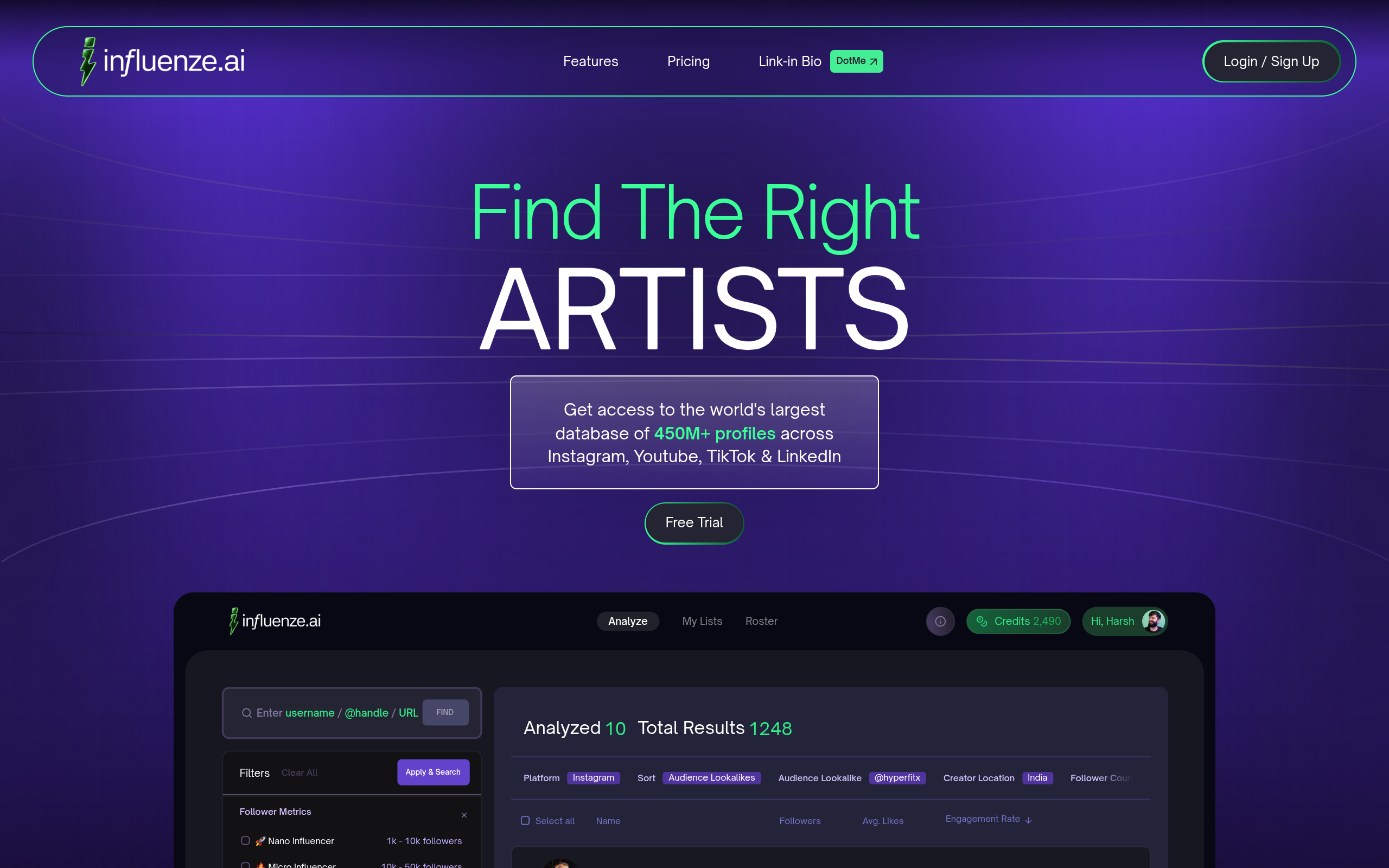 influenze.ai screenshot, image 1