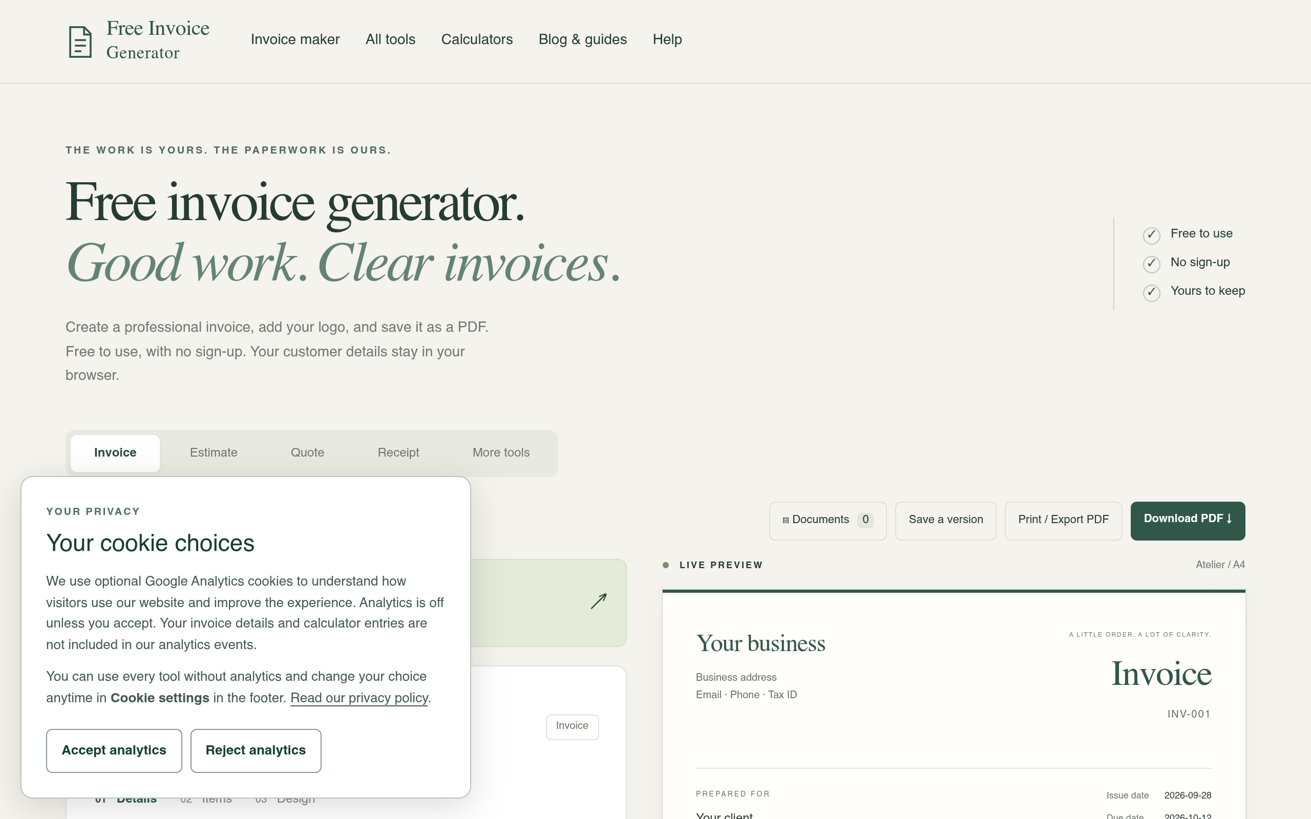 Free Invoice Generator screenshot, image 1
