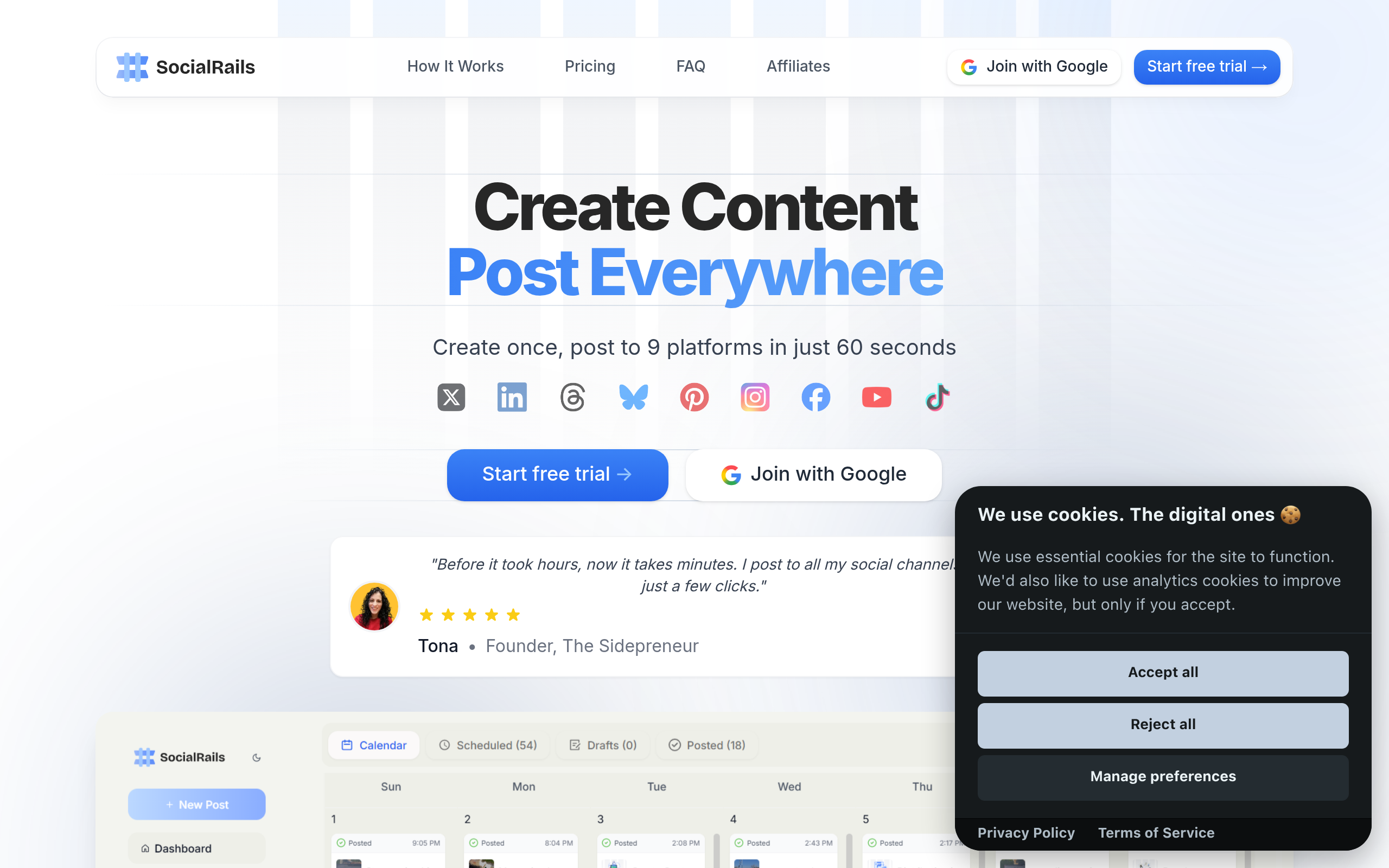 Screenshot of SocialRails website