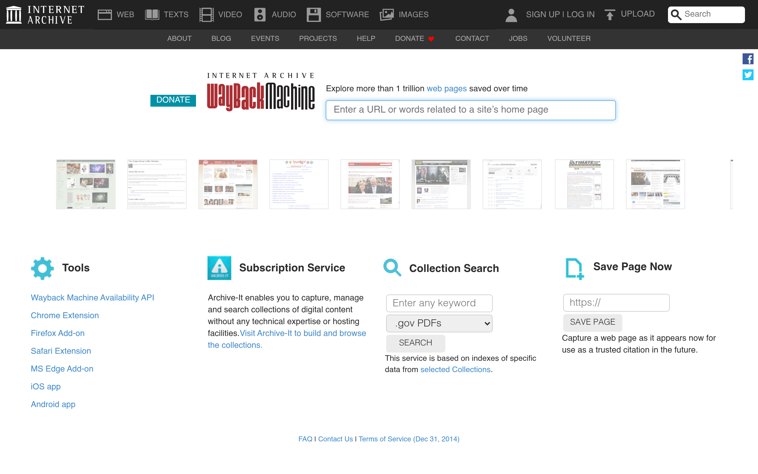 Screenshot of web.archive.org