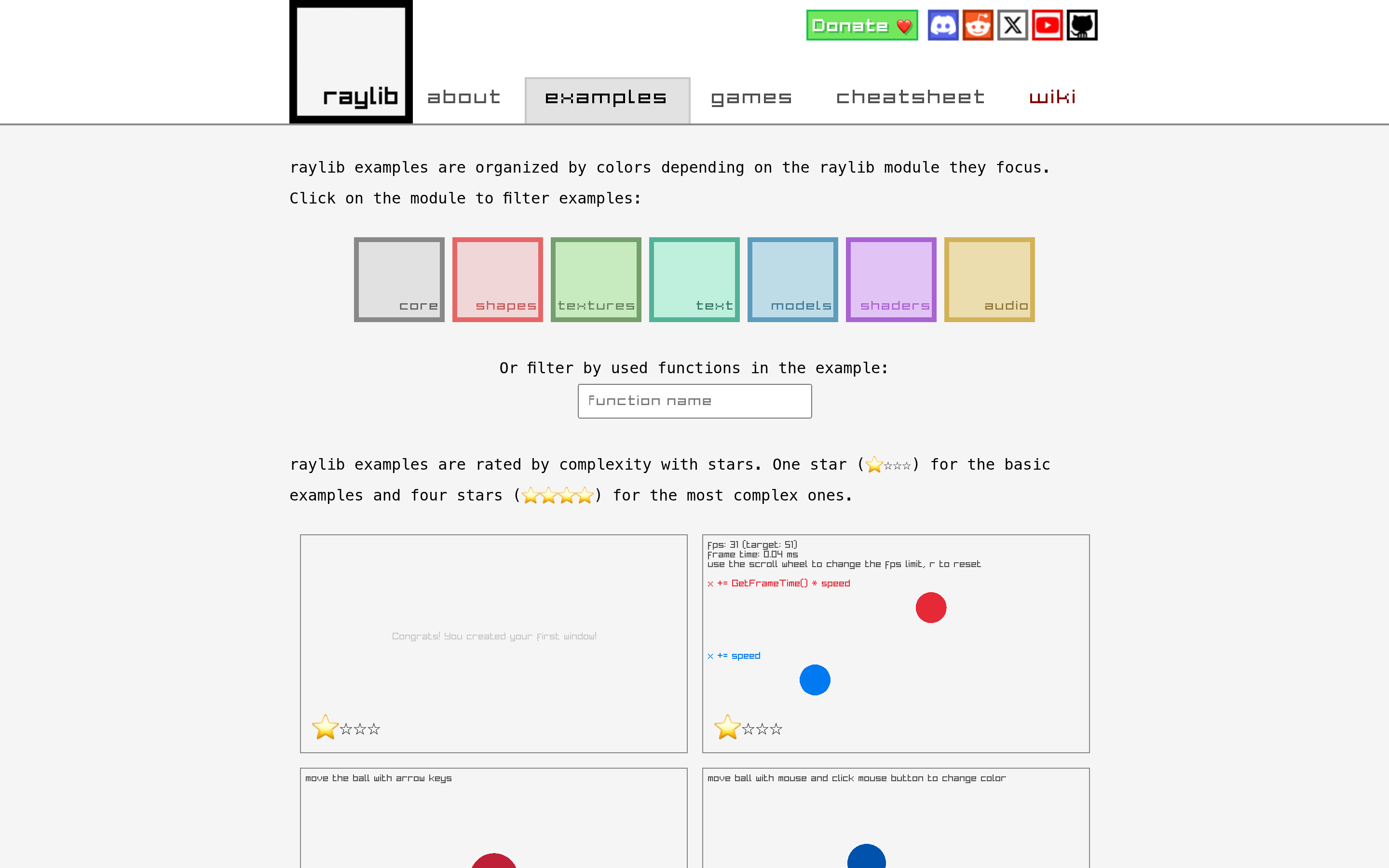raylib - examples 介面截圖