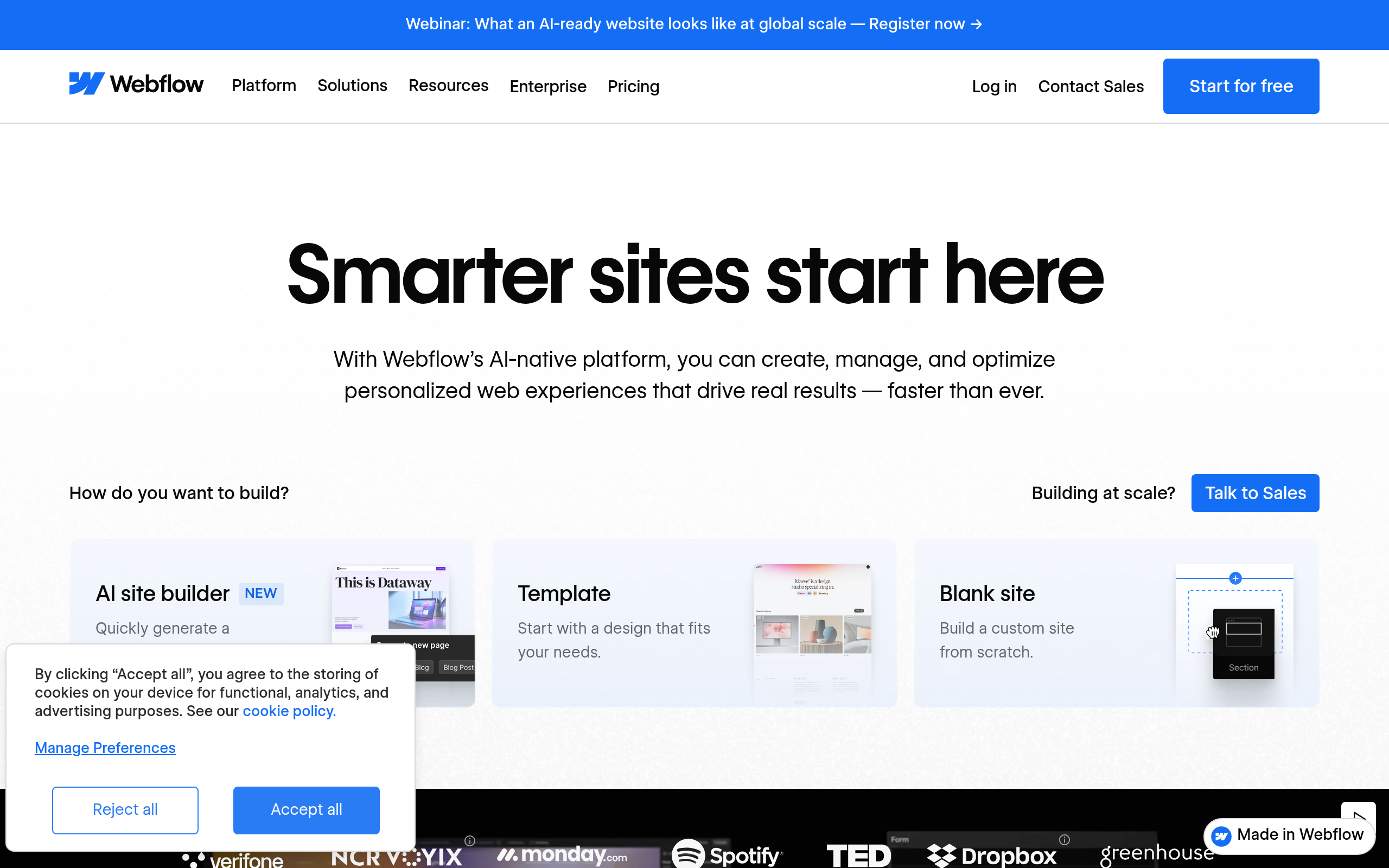 Screenshot of webflow.com