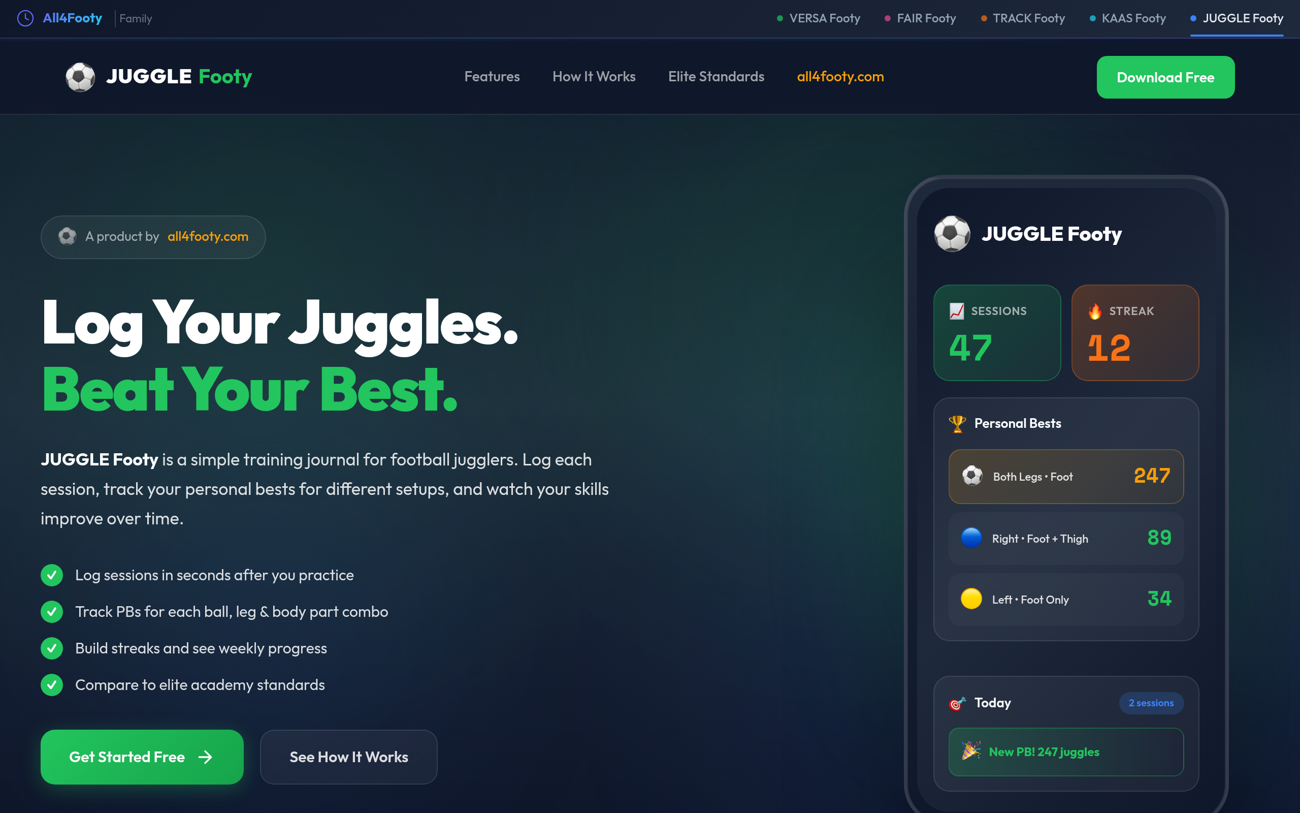 JUGGLE Footy - Interactive juggling training platform that enhances ball control skills and footwork precision for players