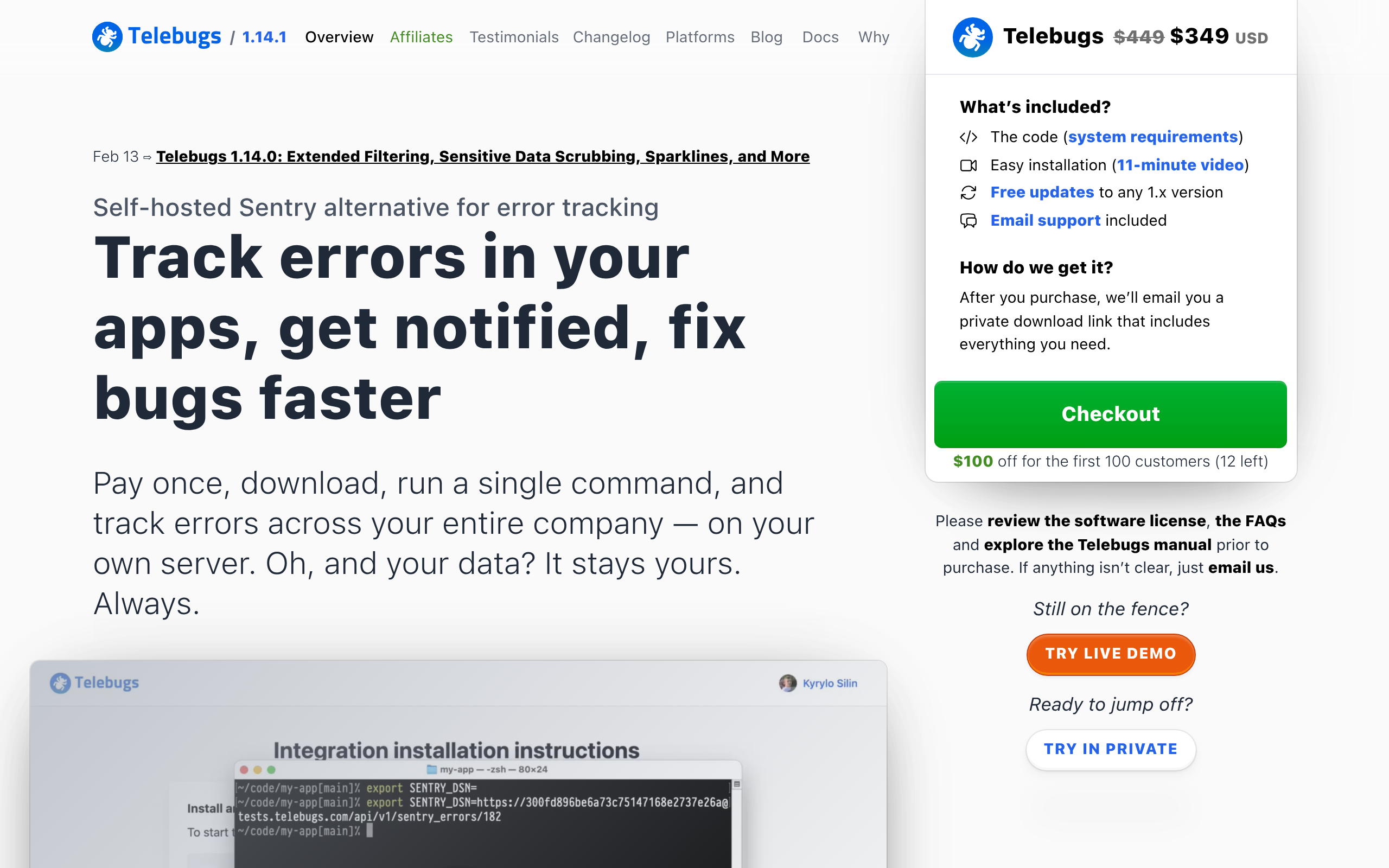 Screenshot of Telebugs website