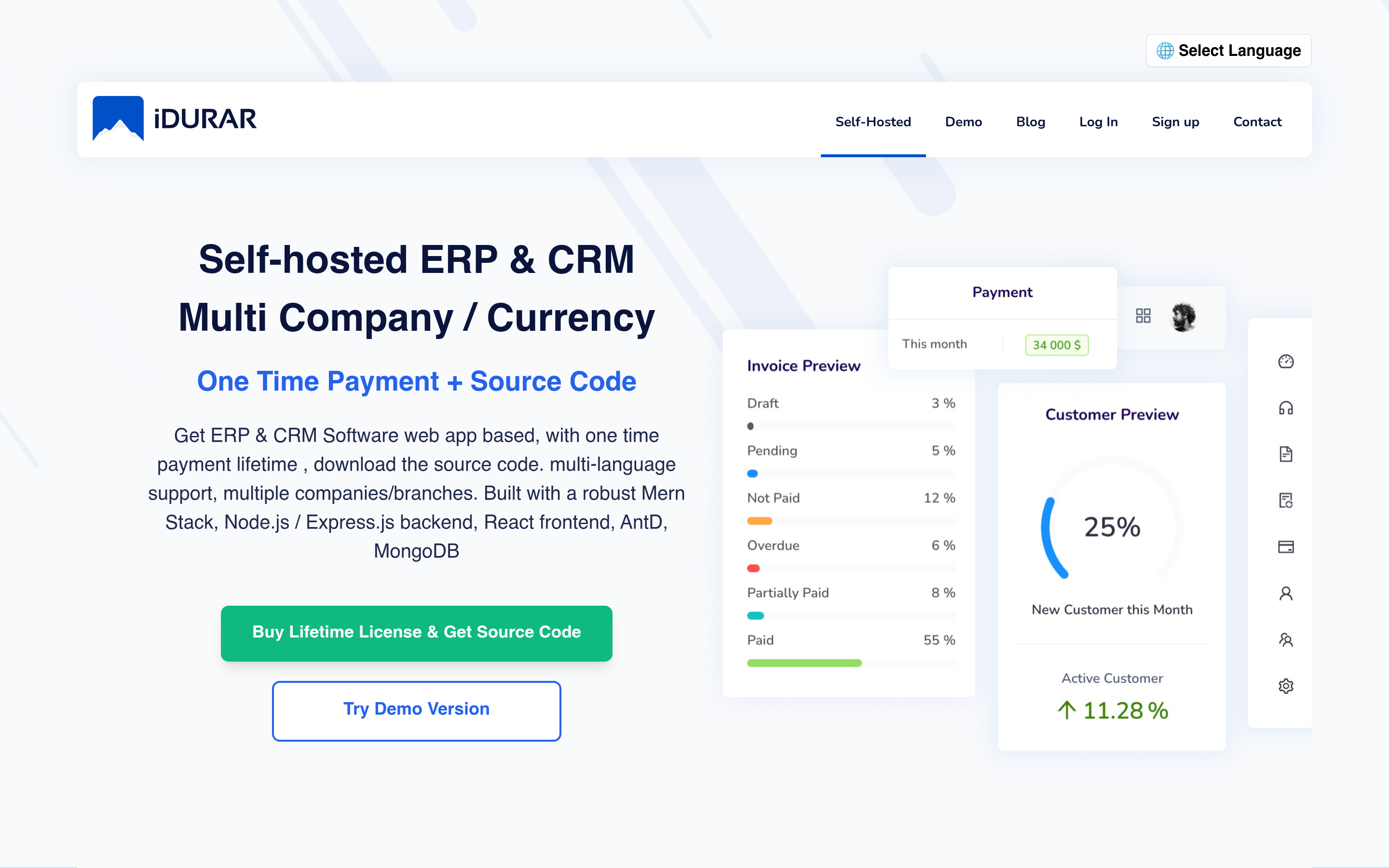 Self Hosted ERP / CRM Node.js React.js MongoDB + Source Code 介面截圖