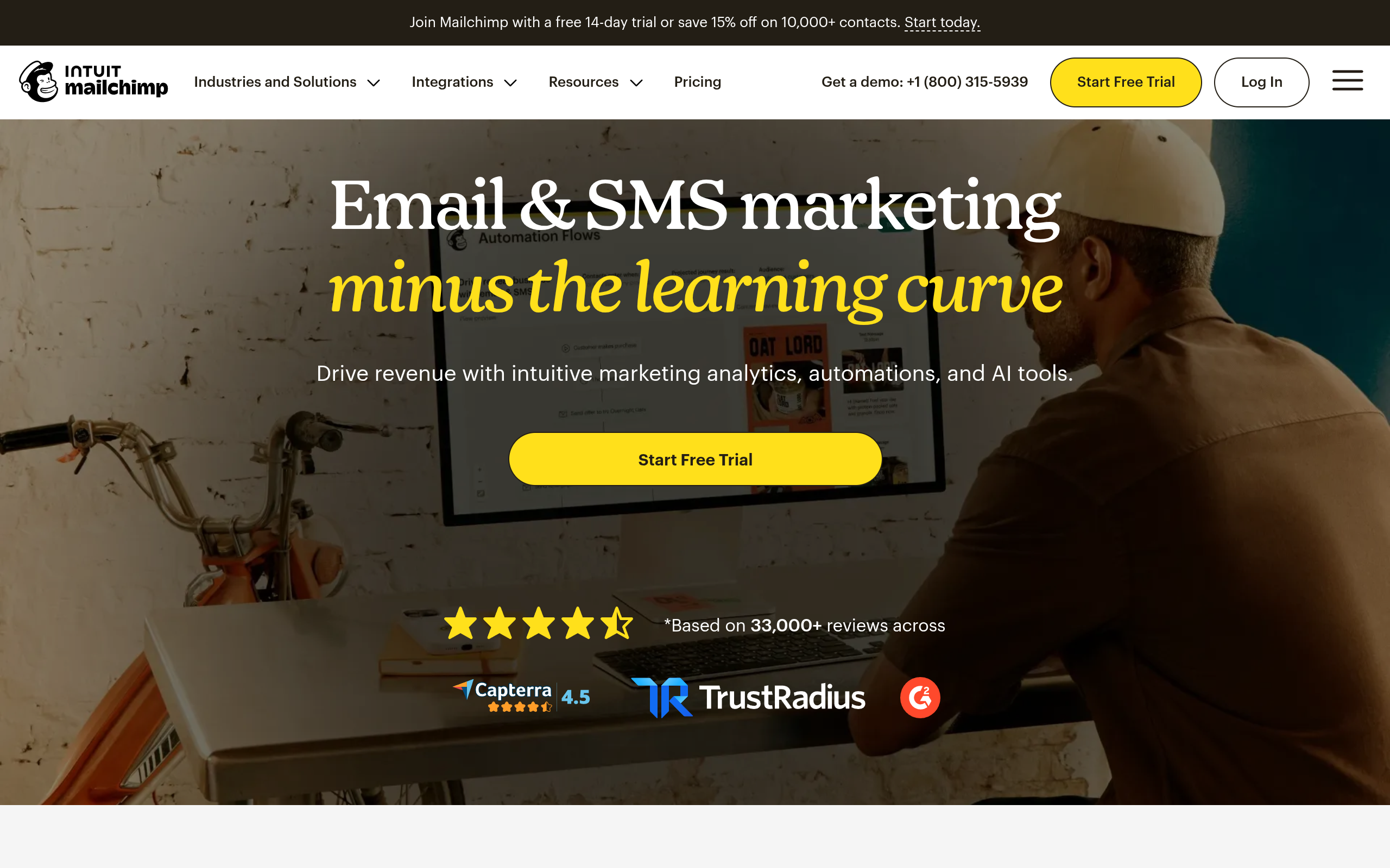 Screenshot of the Mailchimp homepage