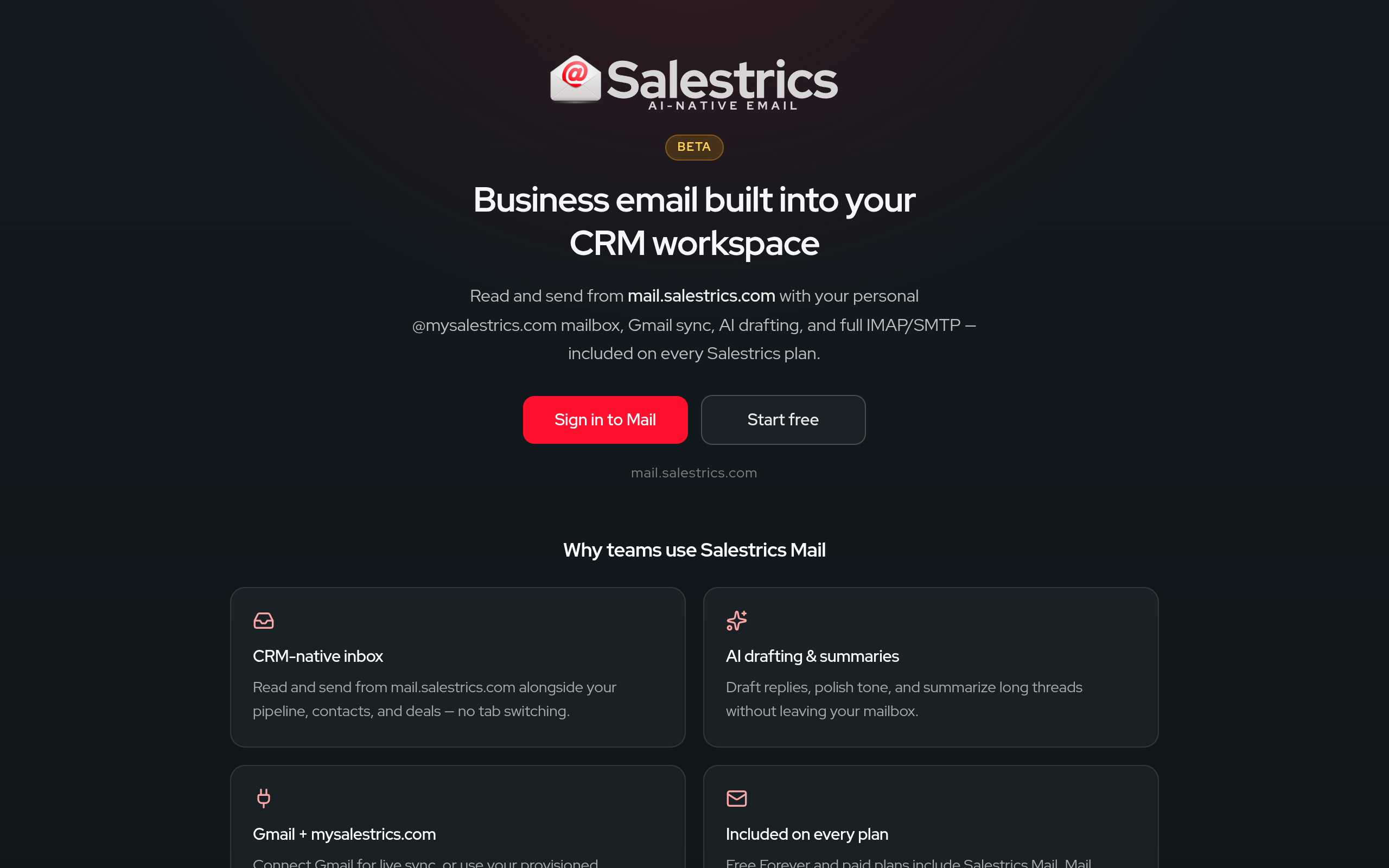 Salestrics AI-Native Email Beta screenshot – image 1