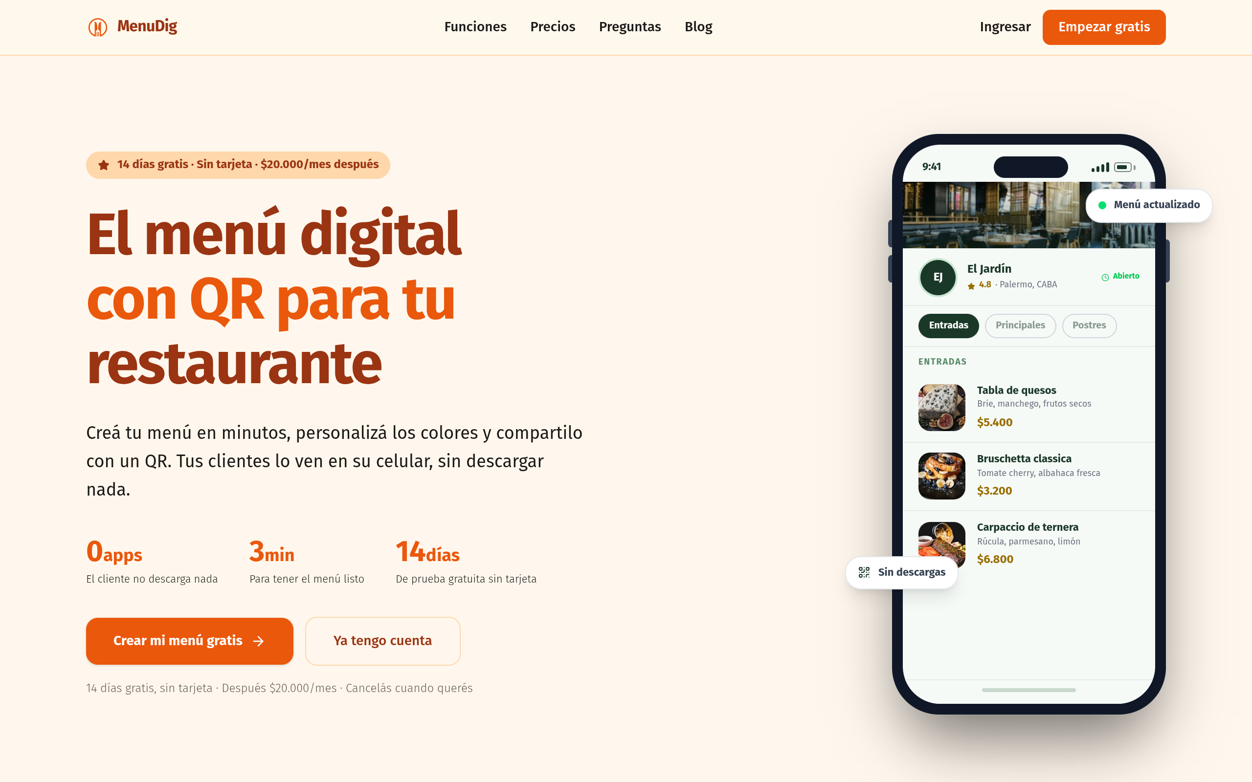 Captura del proyecto MenuDig desarrollado por Driva Dev