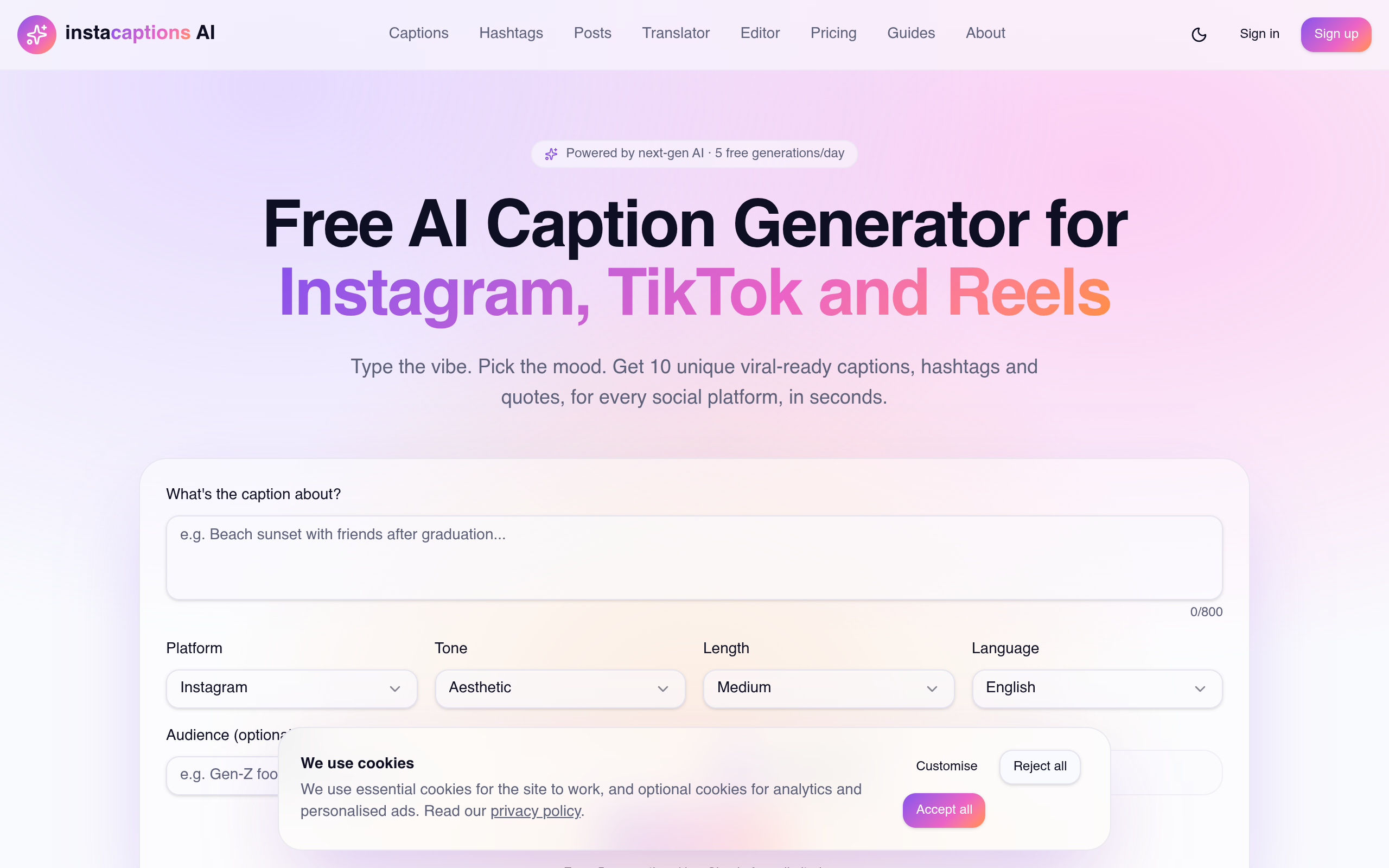instacaptions AI screenshot, image 1