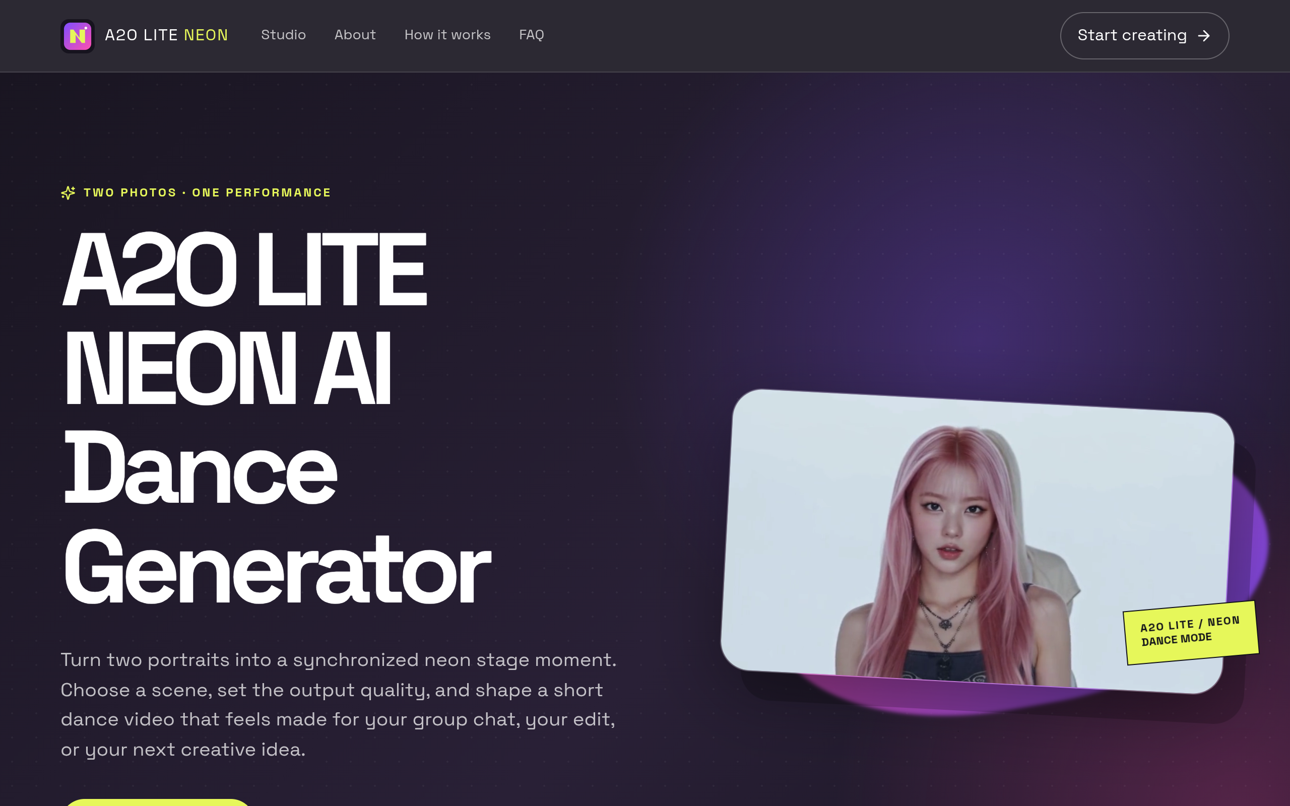 A2O LITE NEON AI Dance Generator screenshot, image 1