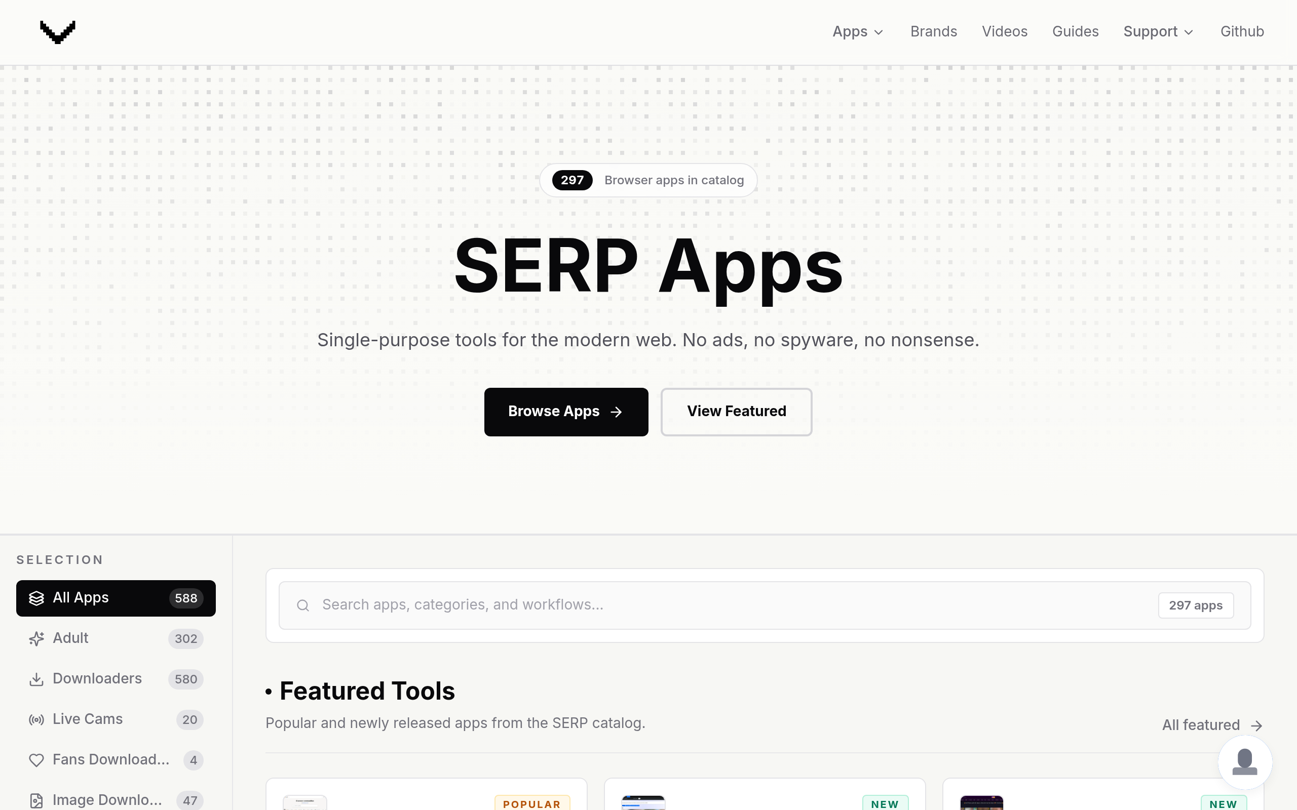 SERP Apps homepage preview