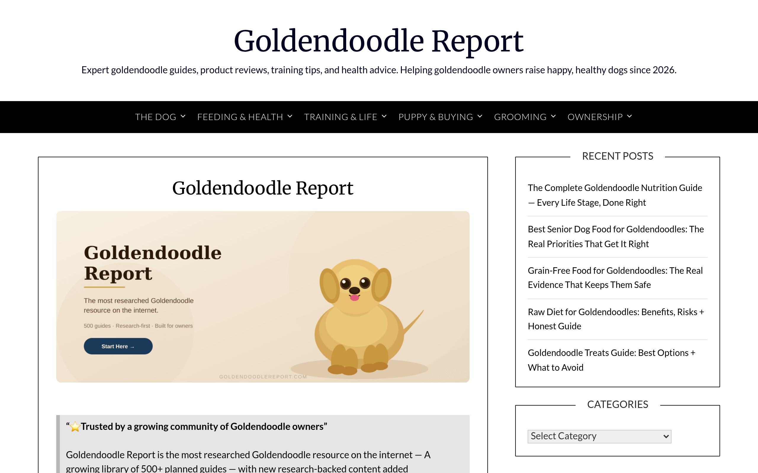 Screenshot of goldendoodlereport.com