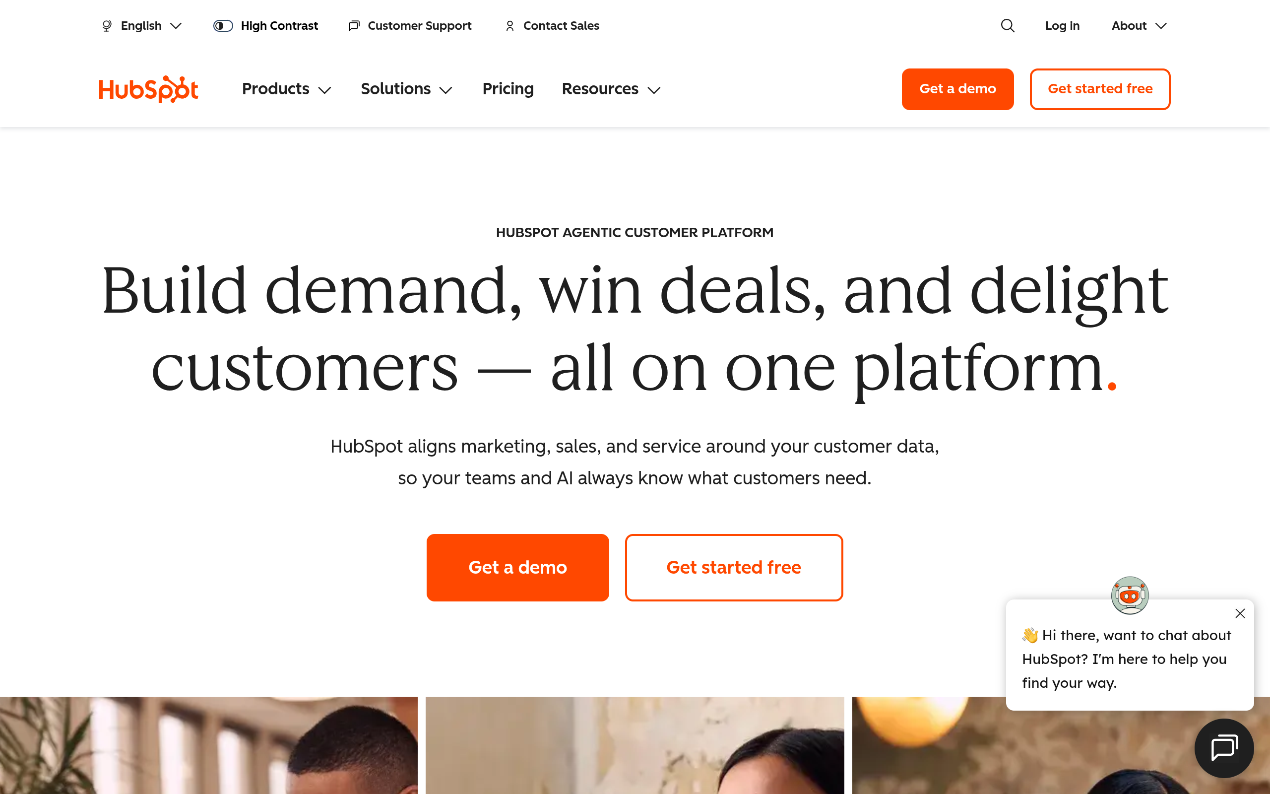Screenshot of the HubSpot homepage
