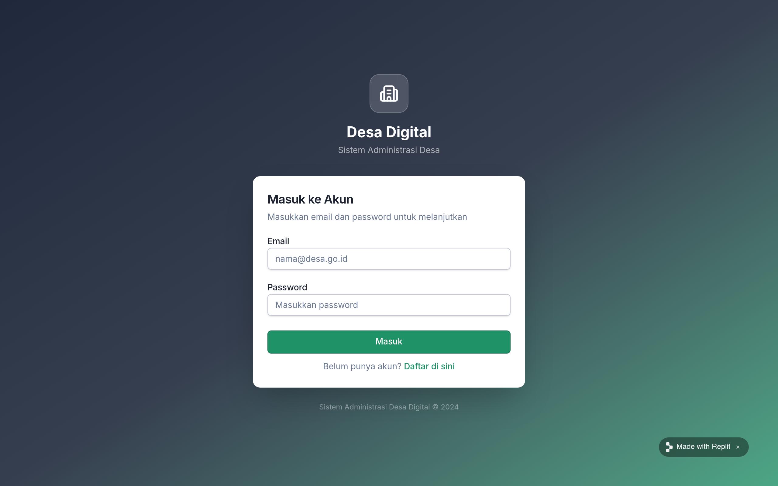 Screenshot of digital-village-admin--ezopreda.replit.app/login
