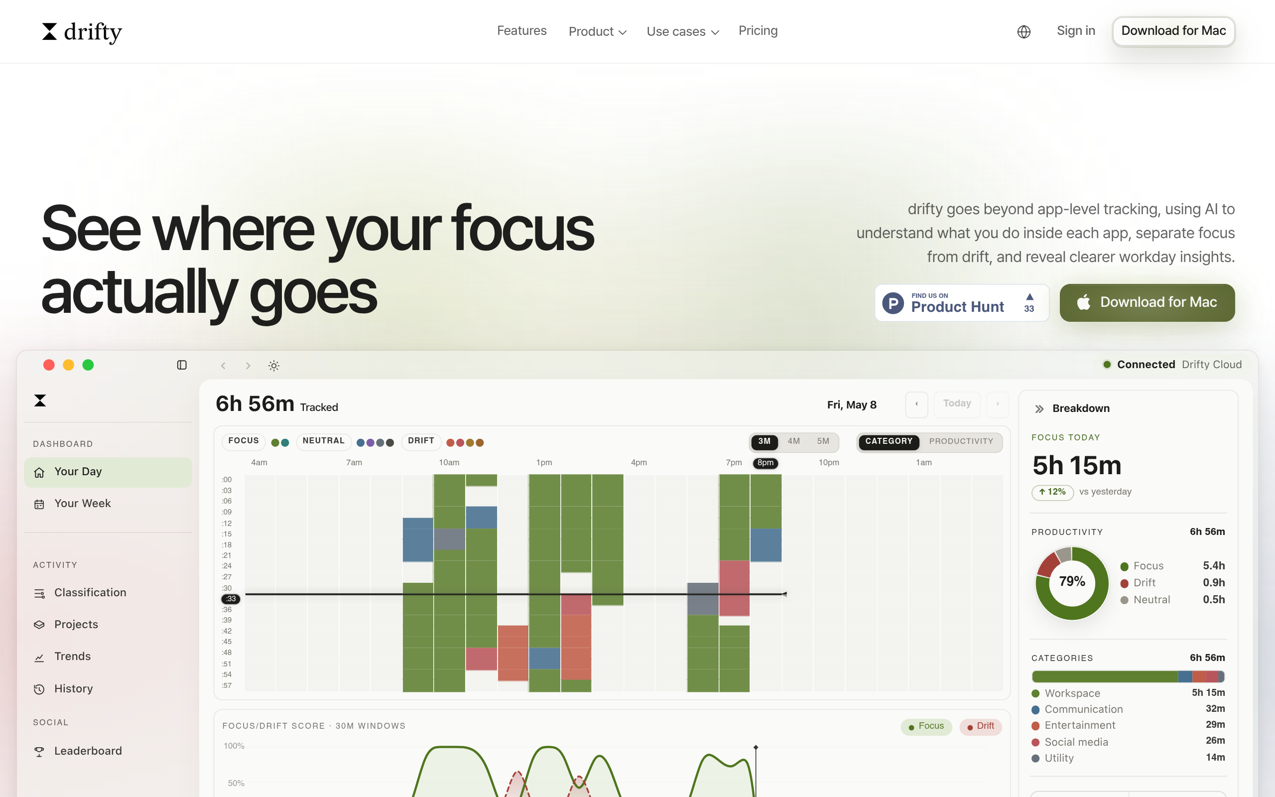 Drifty - Context Aware AI Time Tracker screenshot – image 1