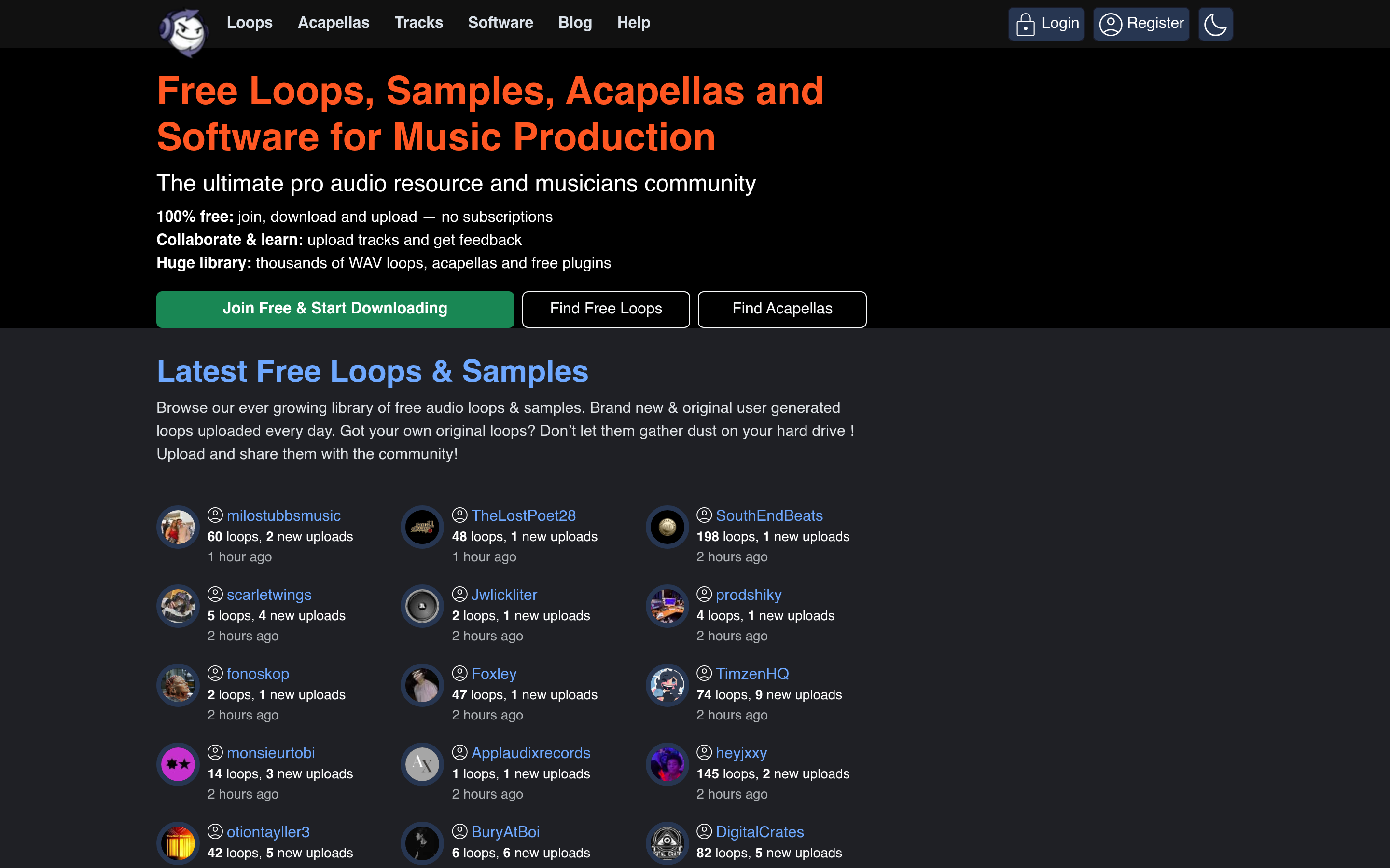 Download Free Loops, Samples, Acapellas & Software | Looperman 介面截圖