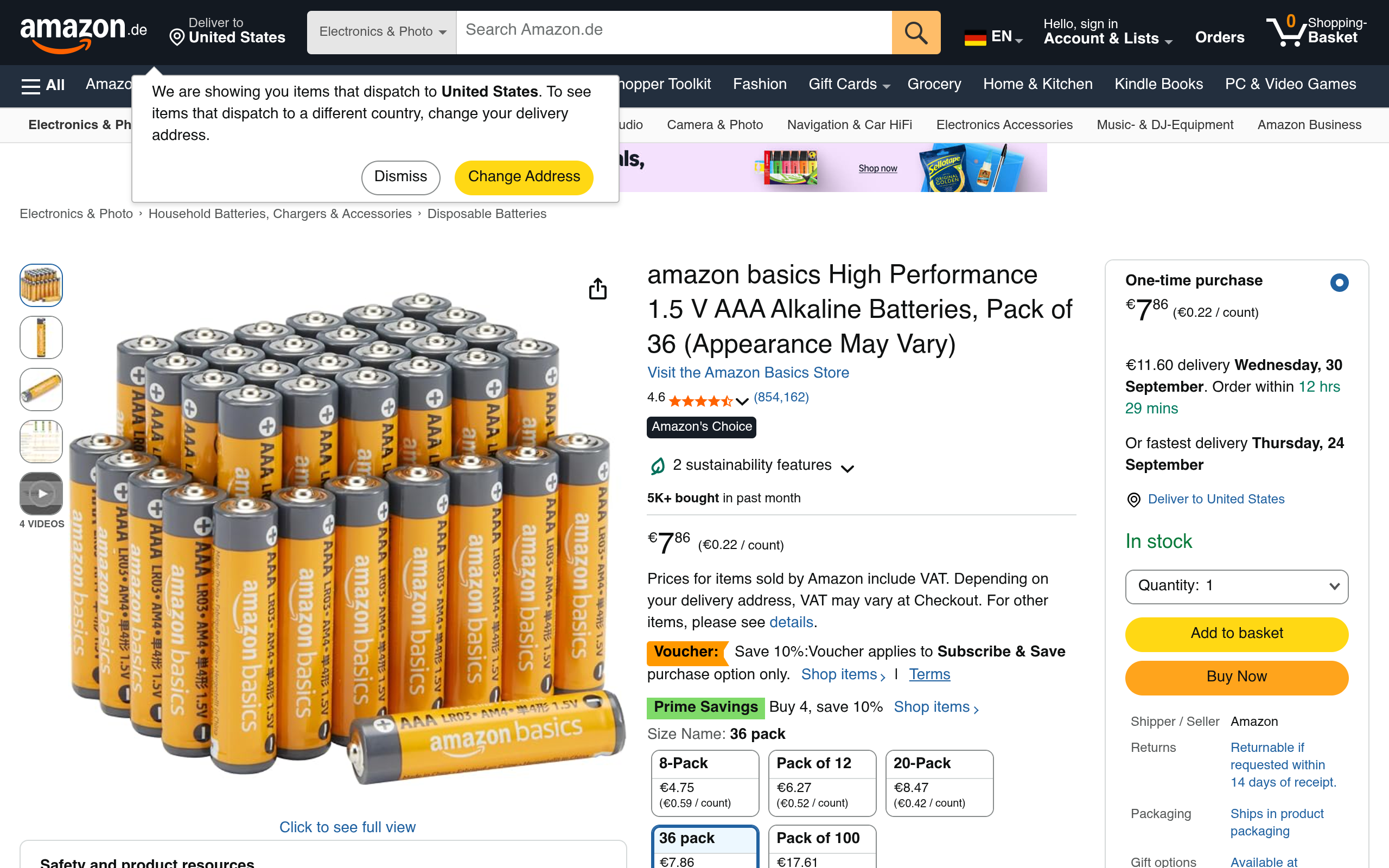 Amazon Basics – AAA-Alkaline-Batterien, 1,5 V, 36er-Pack